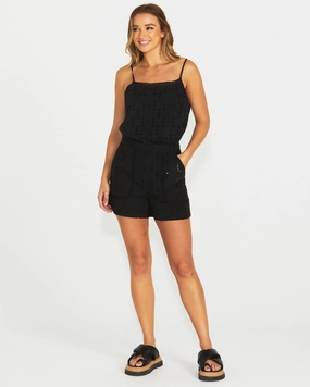 Laser Cut Edges Effortless Movement Sass Kirby Shorts Black