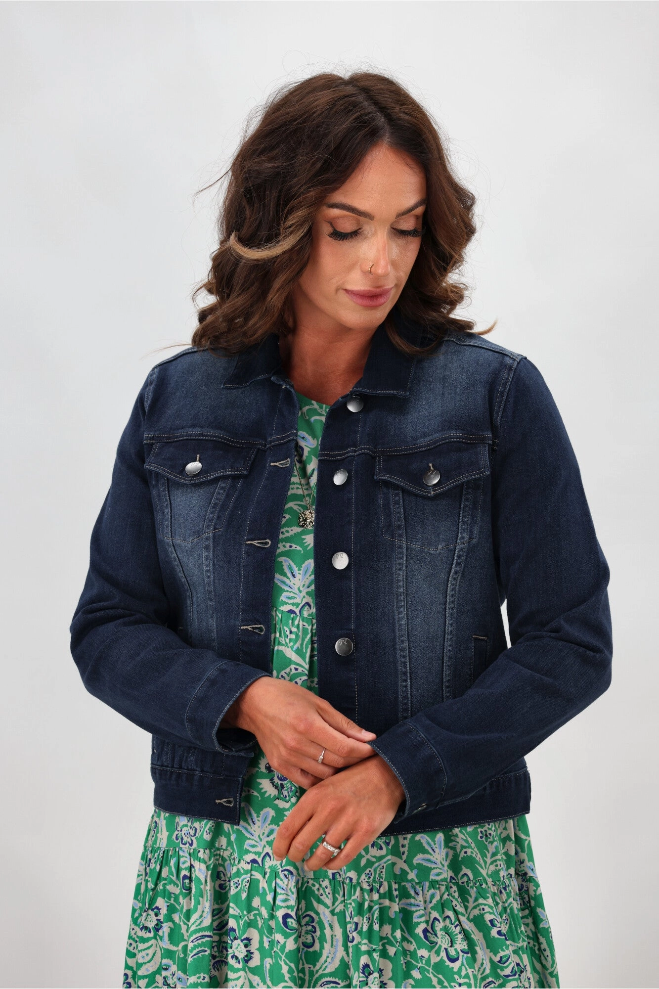 Sculpt Denim Jacket Dark Indigo Quilted Pattern