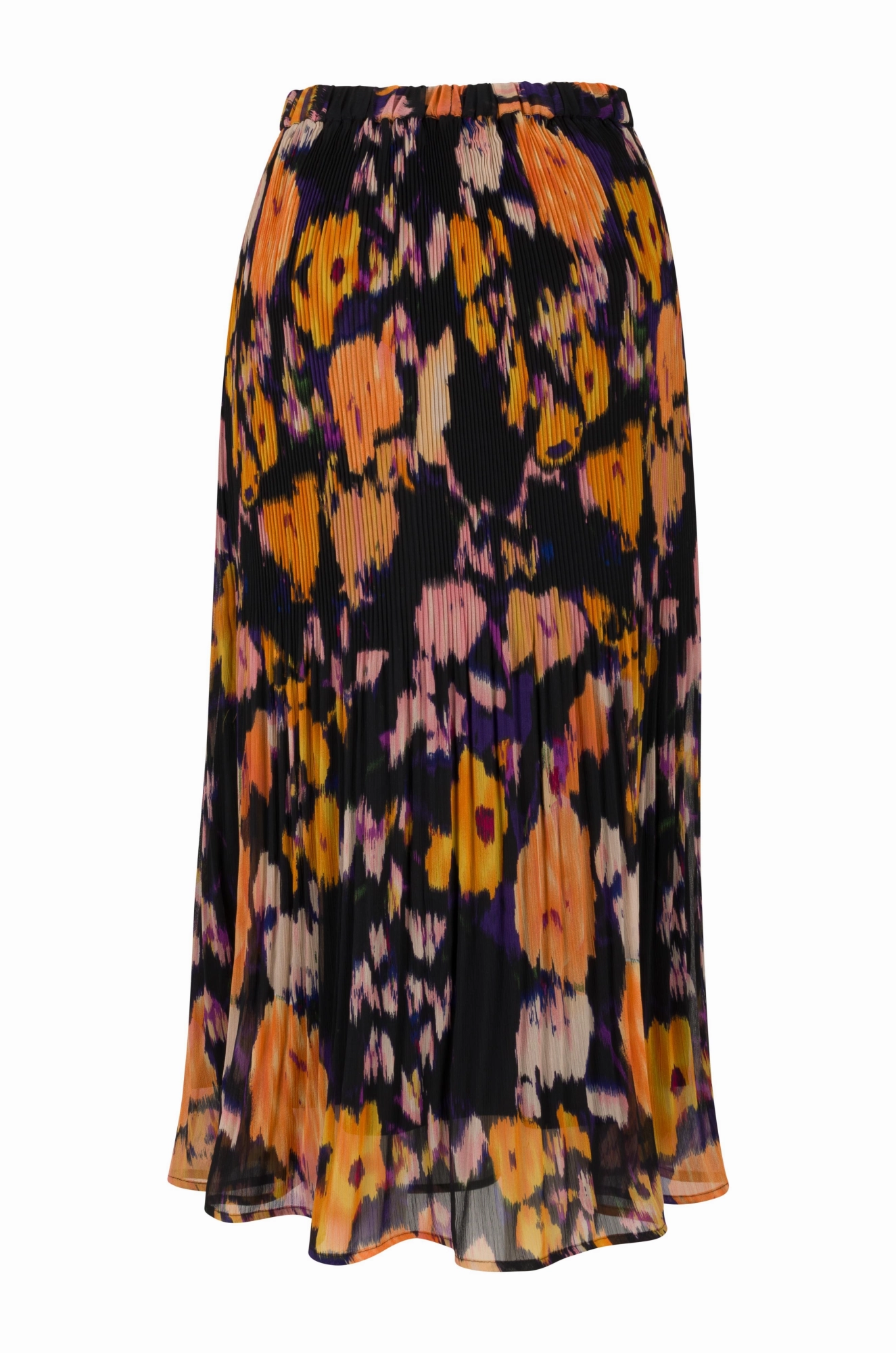 Mini pleat printed Chiffon Skirt | Orange Black Daisy | 8573AR Fall Favorite