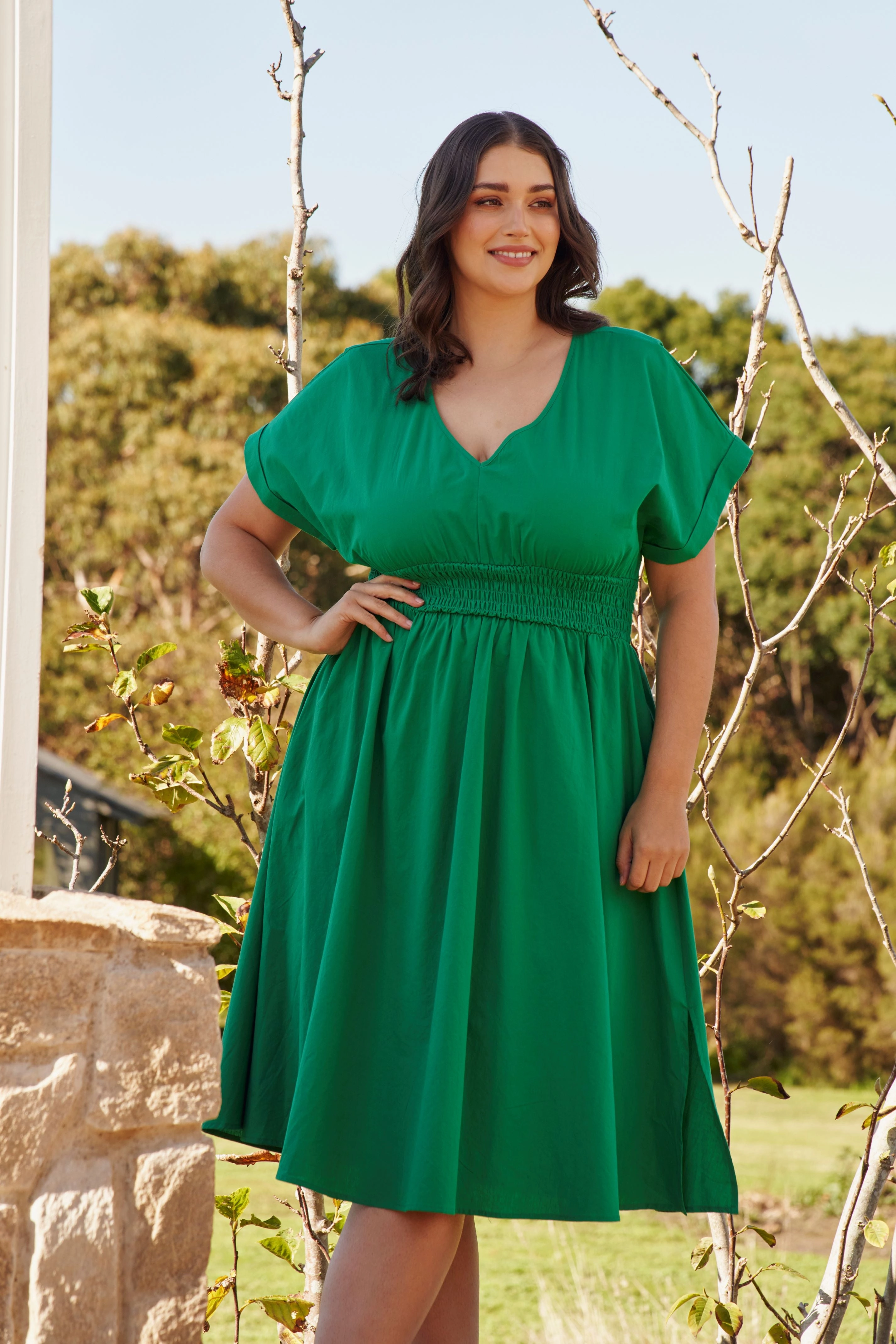 Betty Basics Carrie Dress Holly Green Sculpted Detail