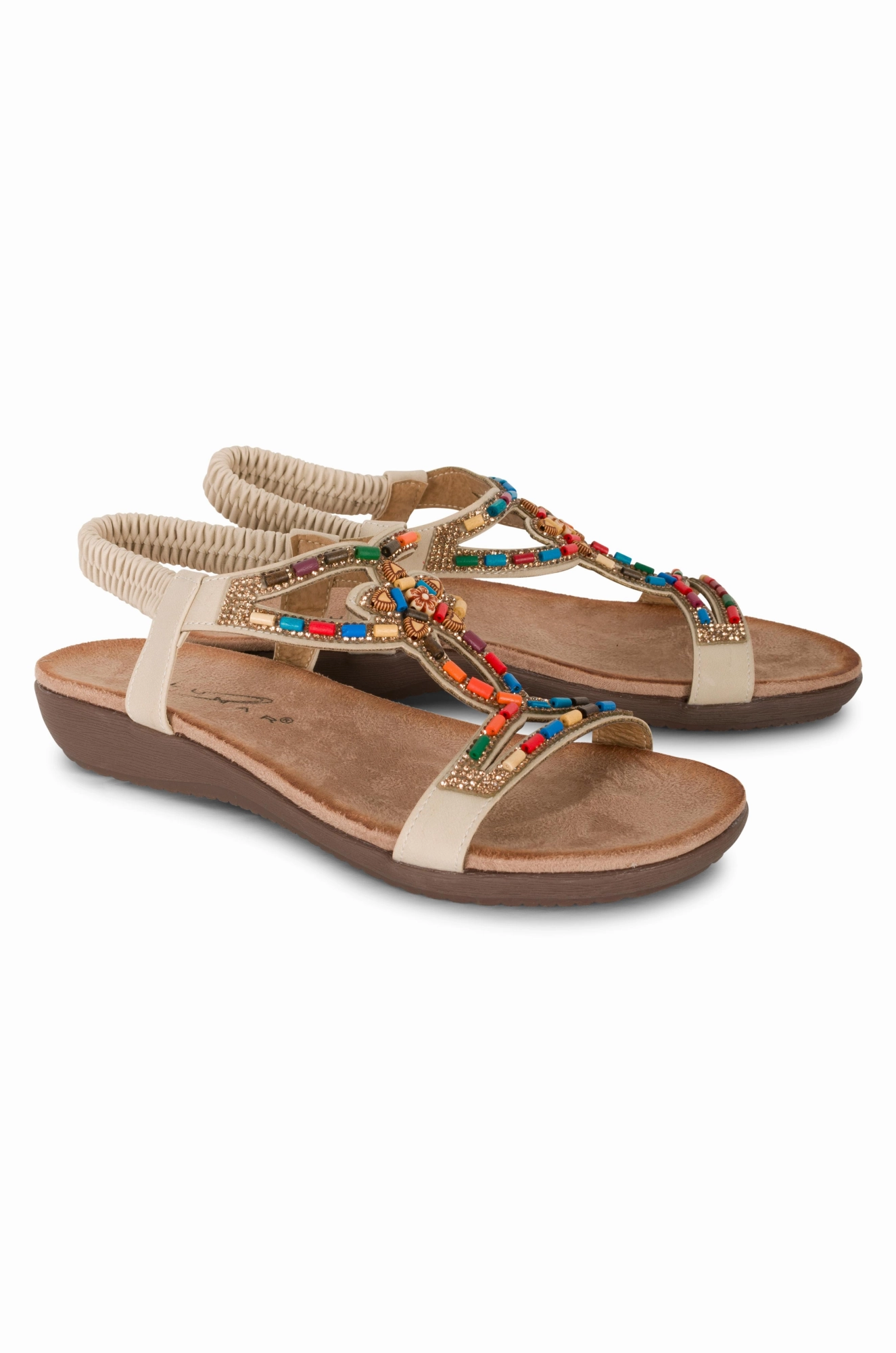 Bead & Diamante Sandal | BEIGE | MARIELLA AB Chic Footwear for Summer Suede Lining