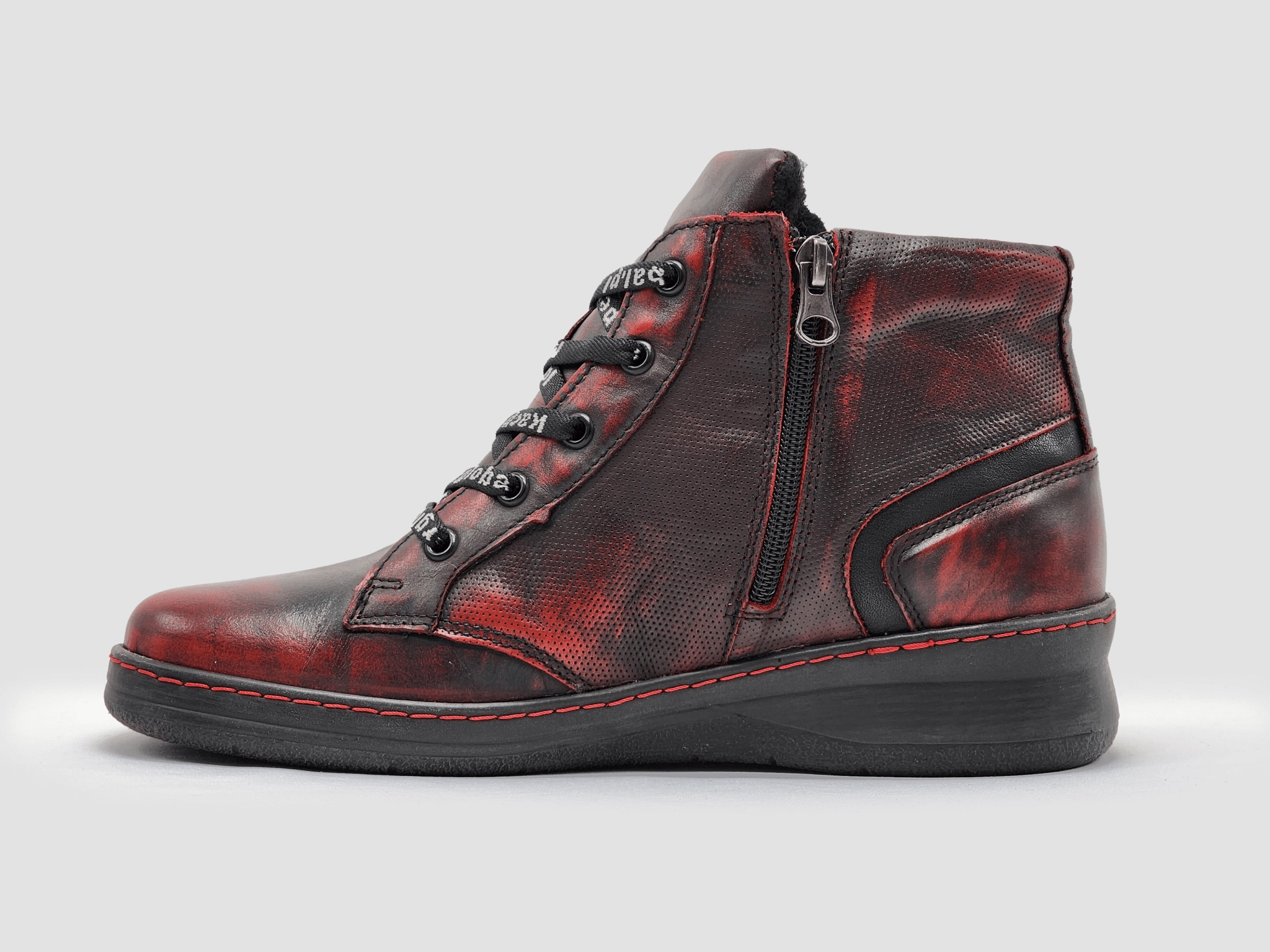 Women??s Tall Dr Wellness Zip-Up Leather Boots - Red/Black Heavy Terrain