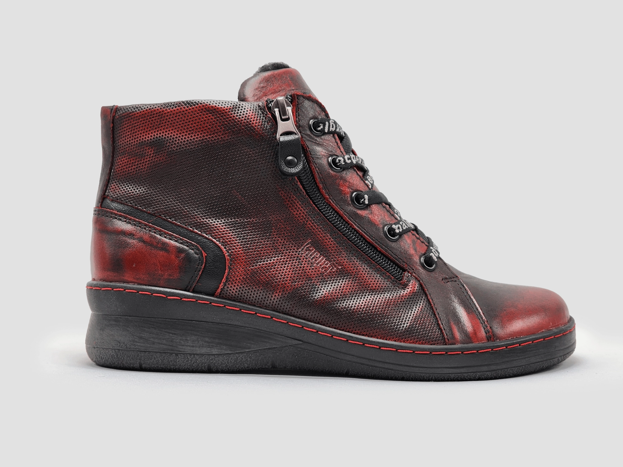 Women??s Tall Dr Wellness Zip-Up Leather Boots - Red/Black Padded Interior Weekend Camping Padded Interior Urban Traveler