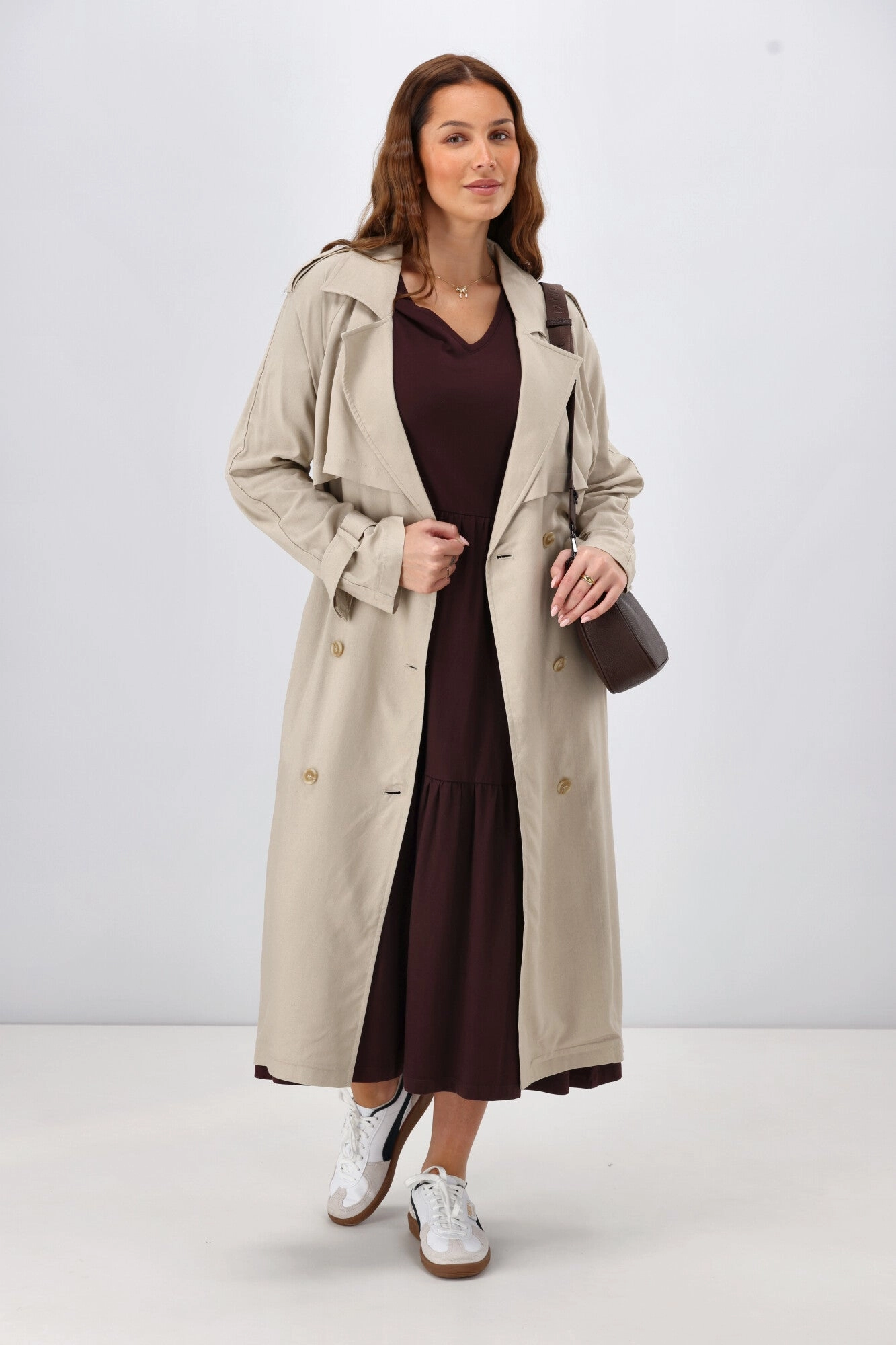 Shine On Essential Long Sleeve Tiered Dress Chocolate Sheer Element