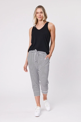 Postpartum Fit Gym Workout Shine On Essentials Stripe Pant White Black Stripe