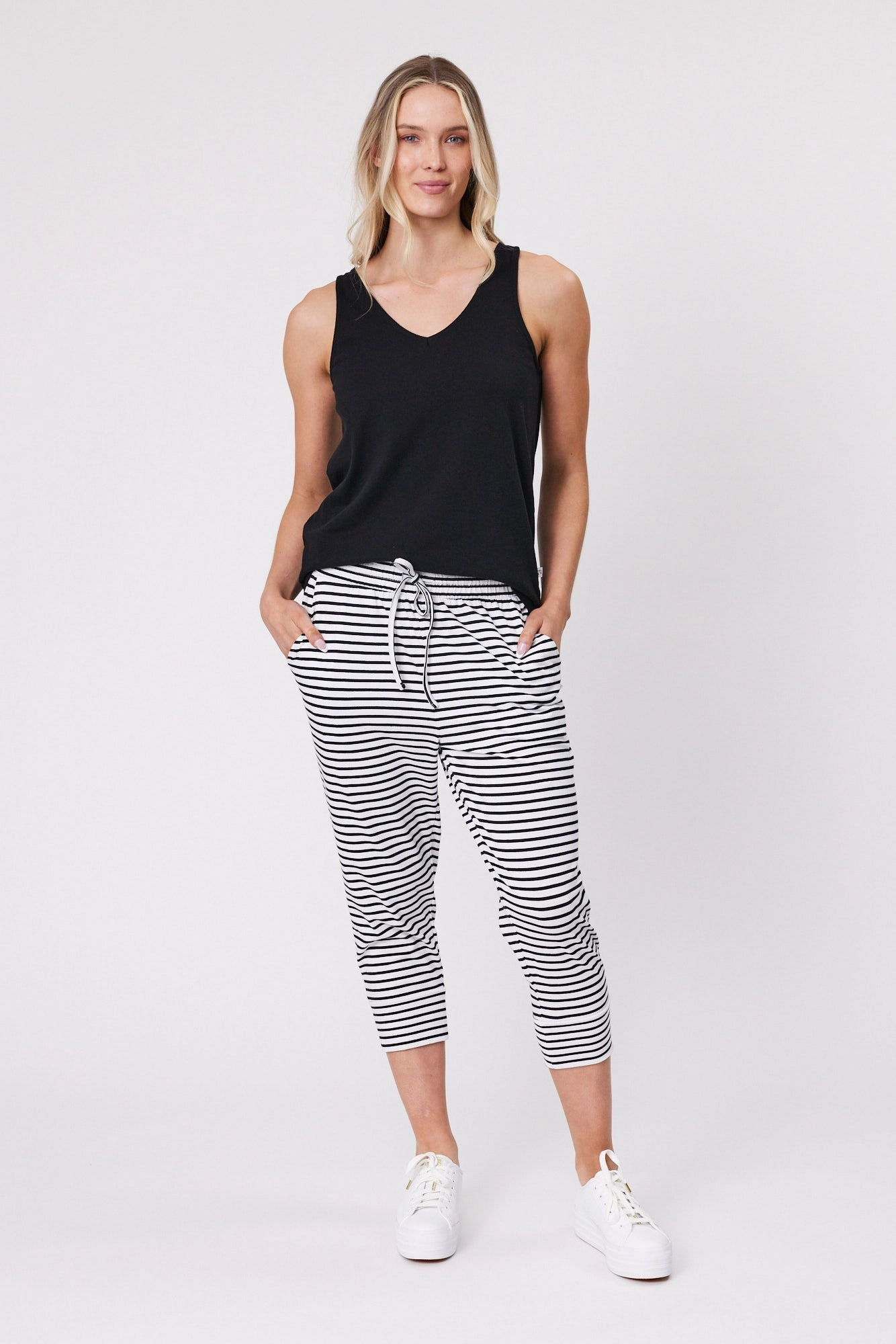Shine On Essentials Stripe Pant White Black Stripe Fit For All