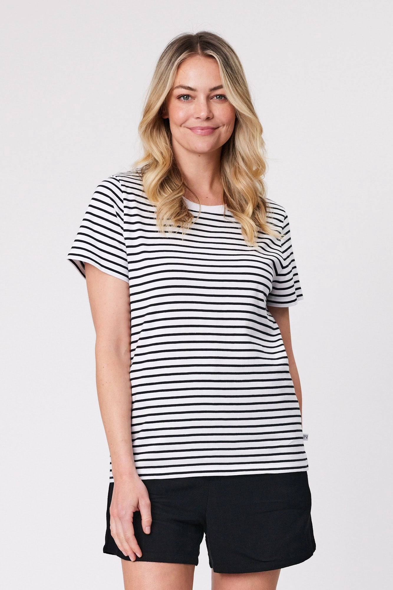 Shine On Essentials Stripe Tee White Black Stripe Sleek Design AdvancedMoistureManagement