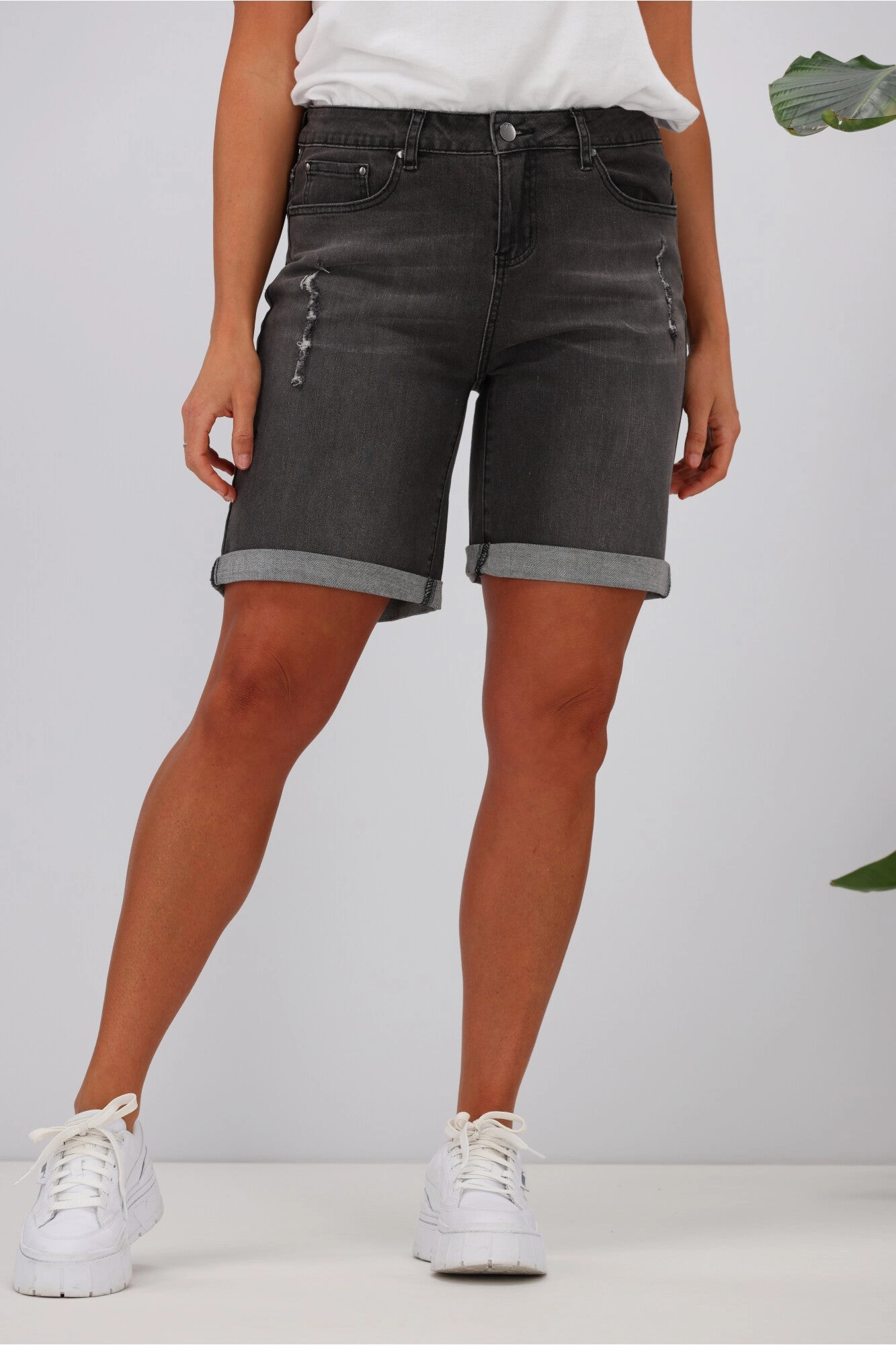 Fair trade moisture - wicking Shine On Label Boyfriend Shorts Washed Charcoal