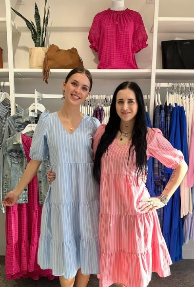 Shine On Label Dahlia Tiered Midi Dress Pink Stripe Modest Look