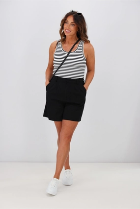 Comfort Stretch Flex Foam Insert Shine On Label Davie Linen Shorts Black