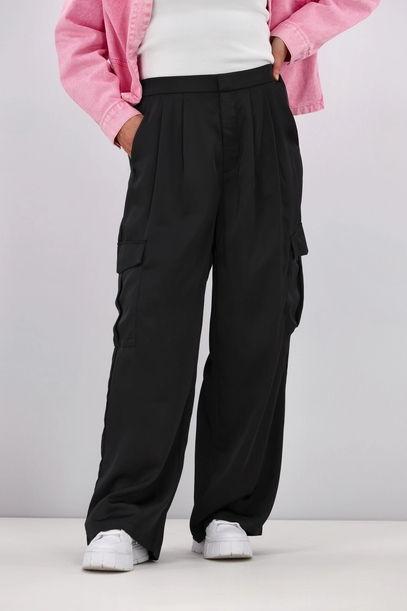 Shine On Label Julio Satin Cargo Pants Black Urban Commuter Home Lounge