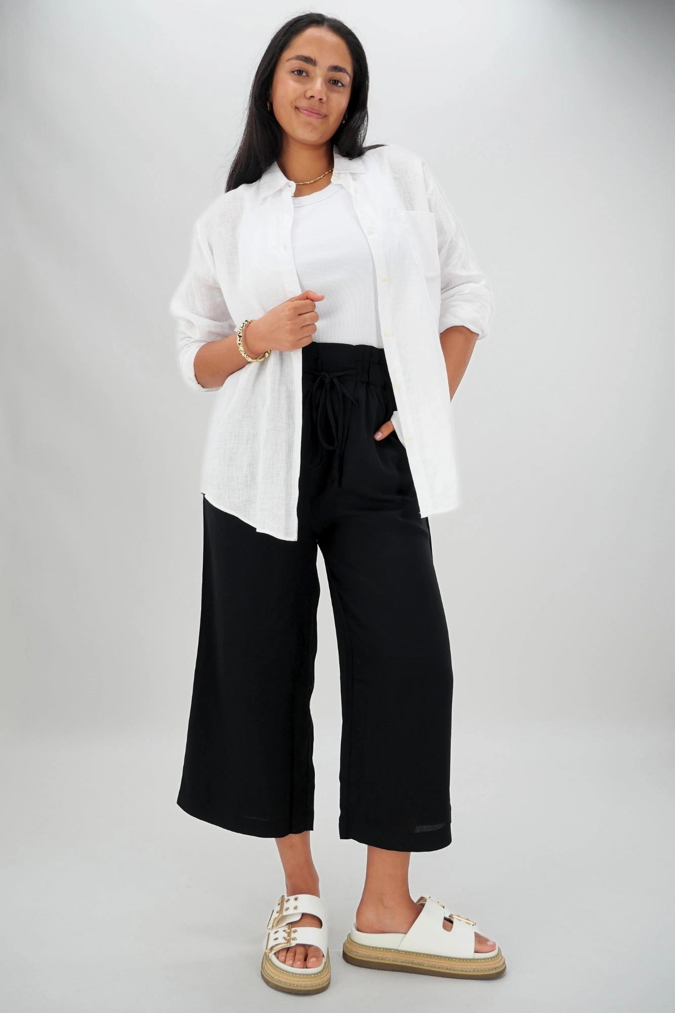 Gusseted Crotch Slim Fit Comfort Seeker Shine On Label Kara Tie Front Culotte Black