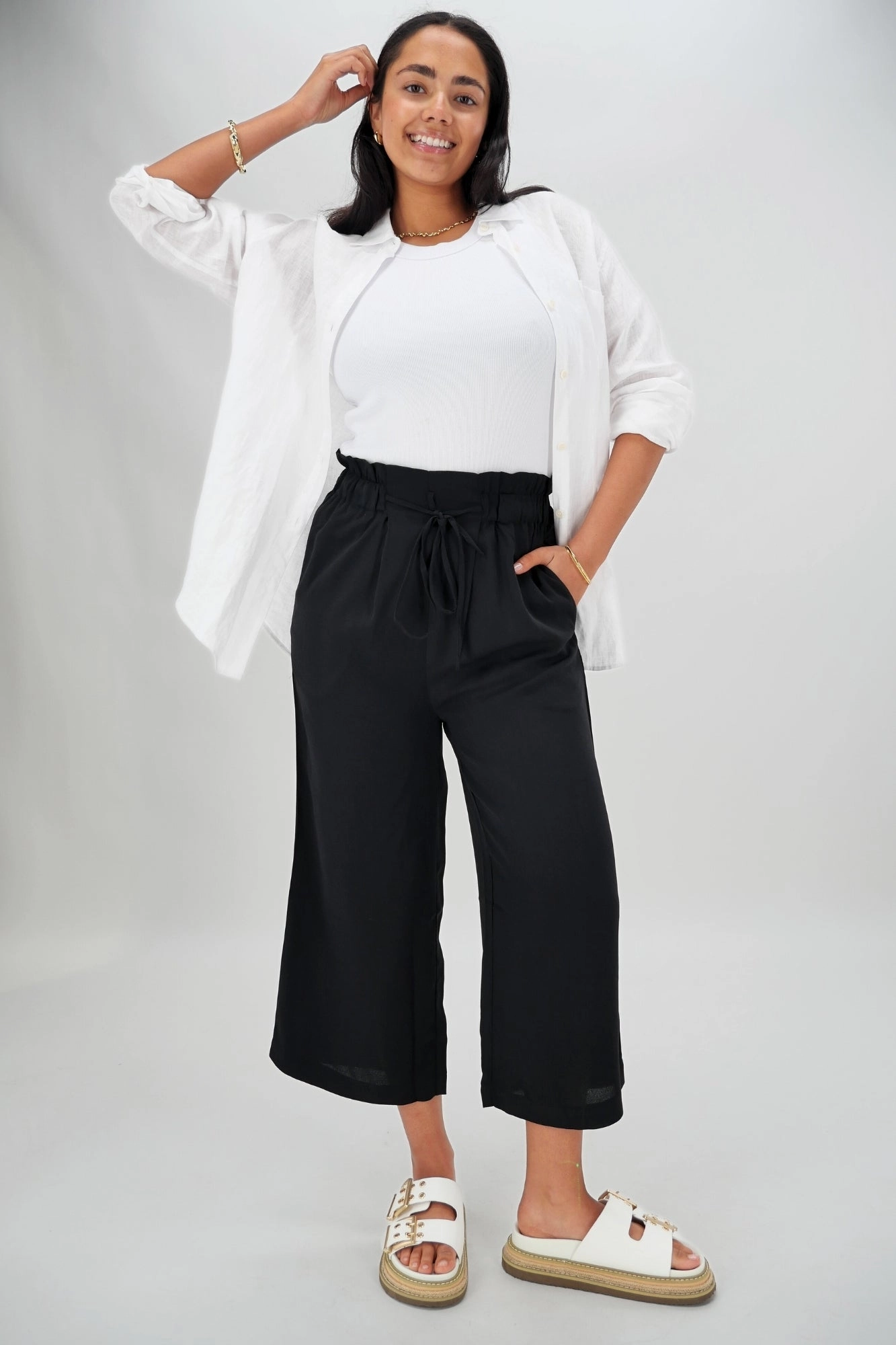 Shine On Label Kara Tie Front Culotte Black Sleek Vibe