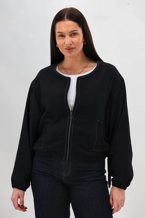 Shine On Label Kayleigh Contrast Stitch Bomber Jacket Black Casual Style Transitional Wear