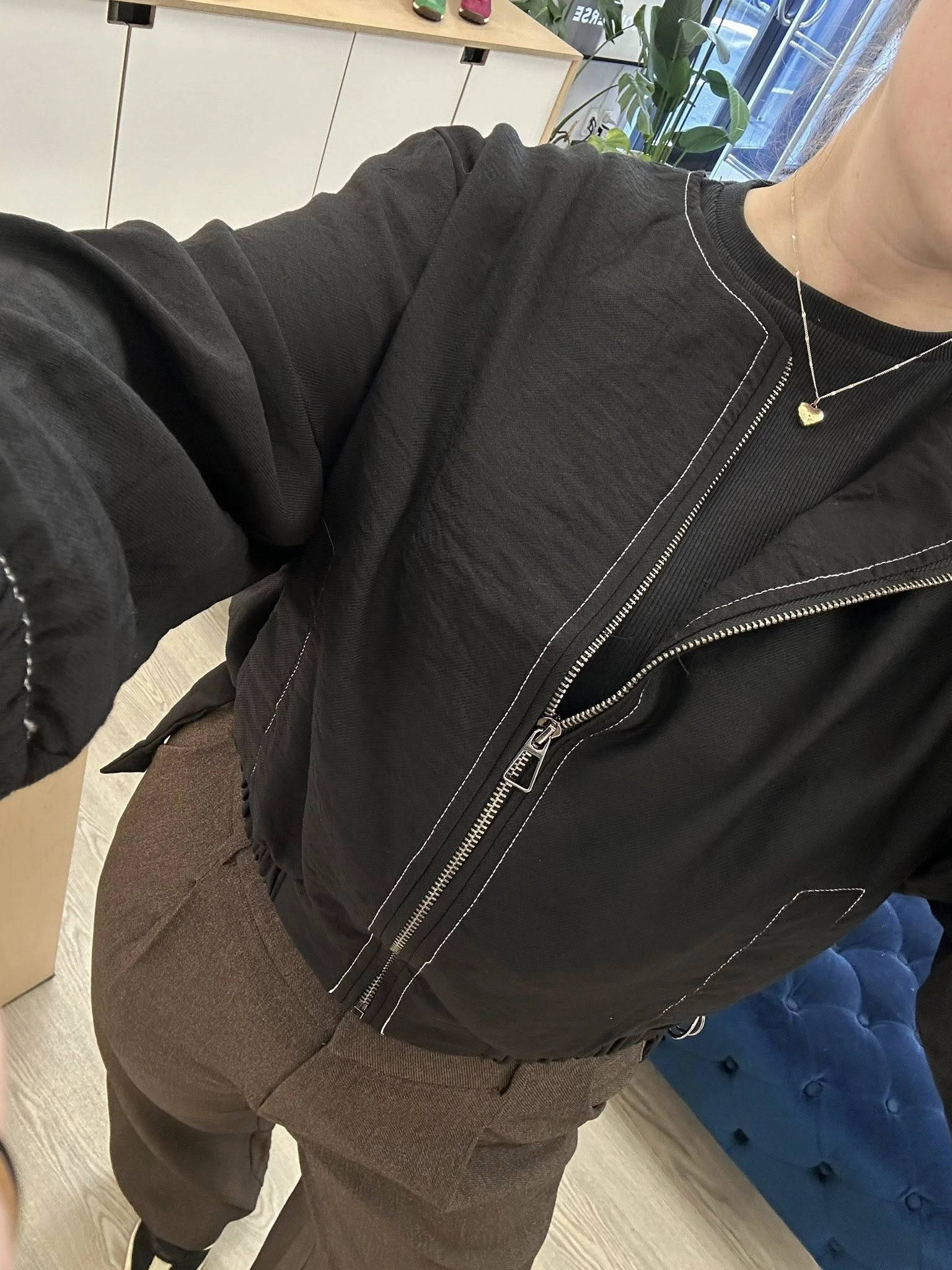 Shine On Label Kayleigh Contrast Stitch Bomber Jacket Black Snag Proof Surface