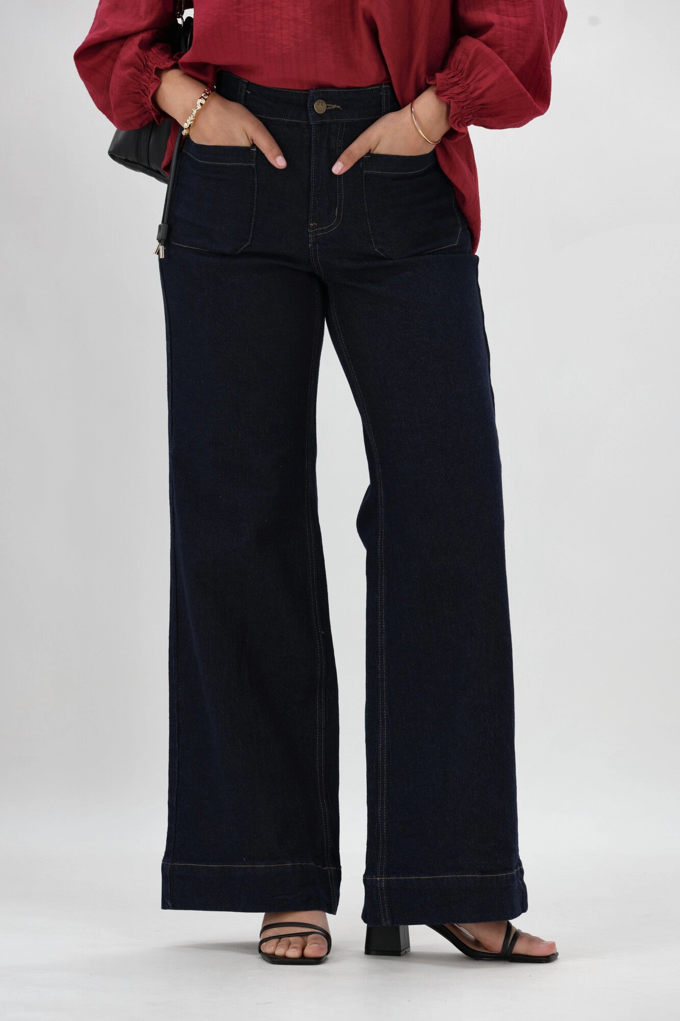 Shine On Label Kazniah Patch Pocket Wide Leg Jean Dark Indigo Yoga Class Minimalist Style Squat Proof Summer Wear