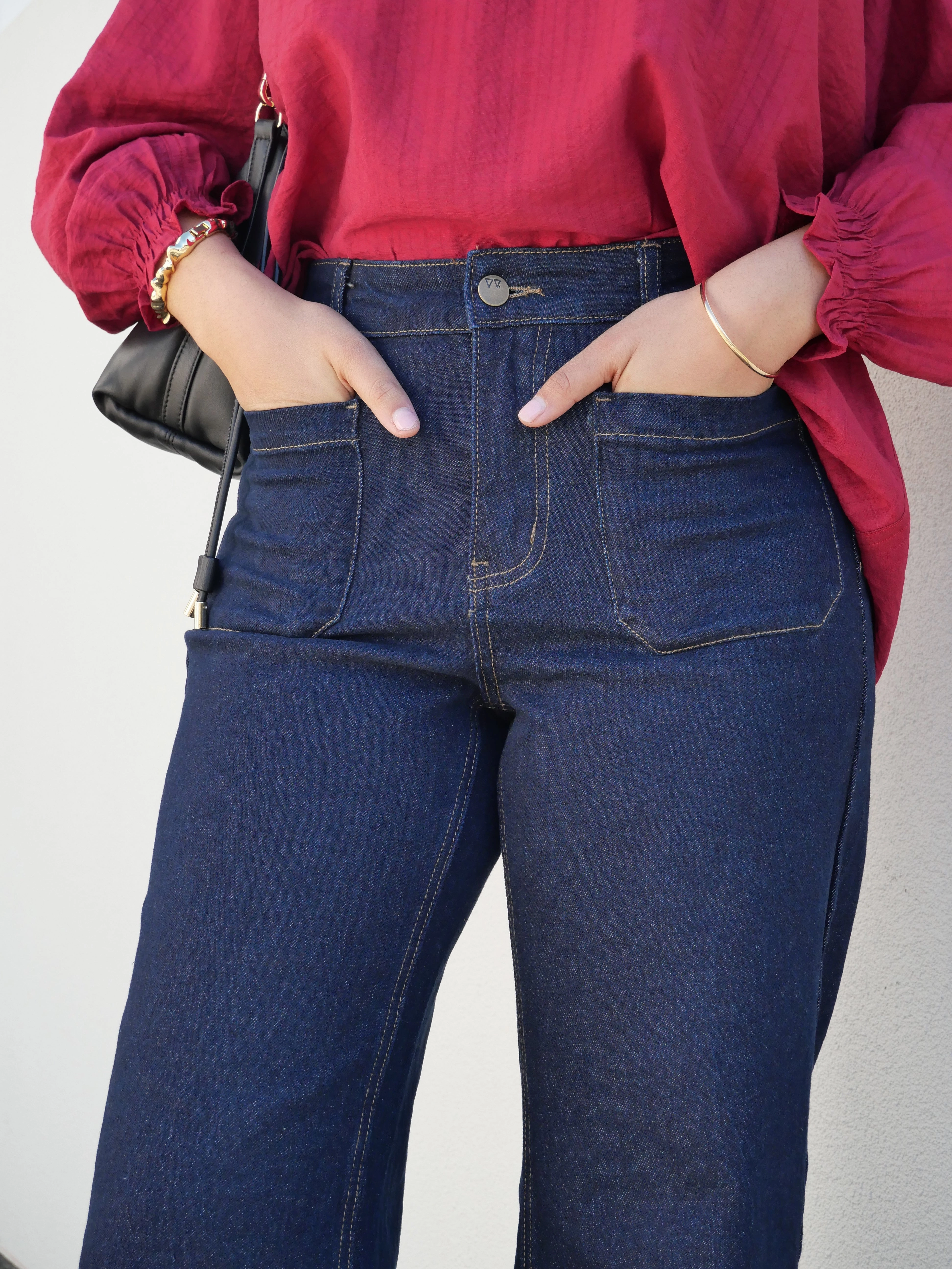 Evening Walk Non See For Kids Stretch Fit Shine On Label Kazniah Patch Pocket Wide Leg Jean Dark Indigo