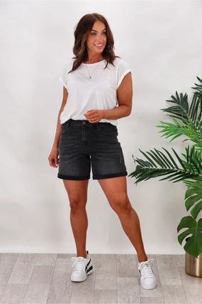 Shine On Label Kylo Distressed Denim Short Black Quick Fit Wear Reinforced Hems