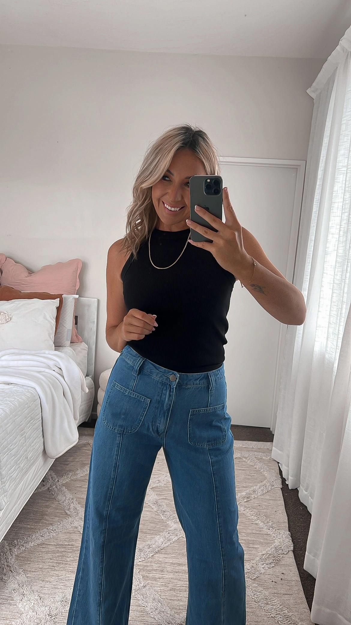 Shine On Label Lachlan Wide Leg Patch Pocket Jeans Indigo Yoga Class Breathable Fabric