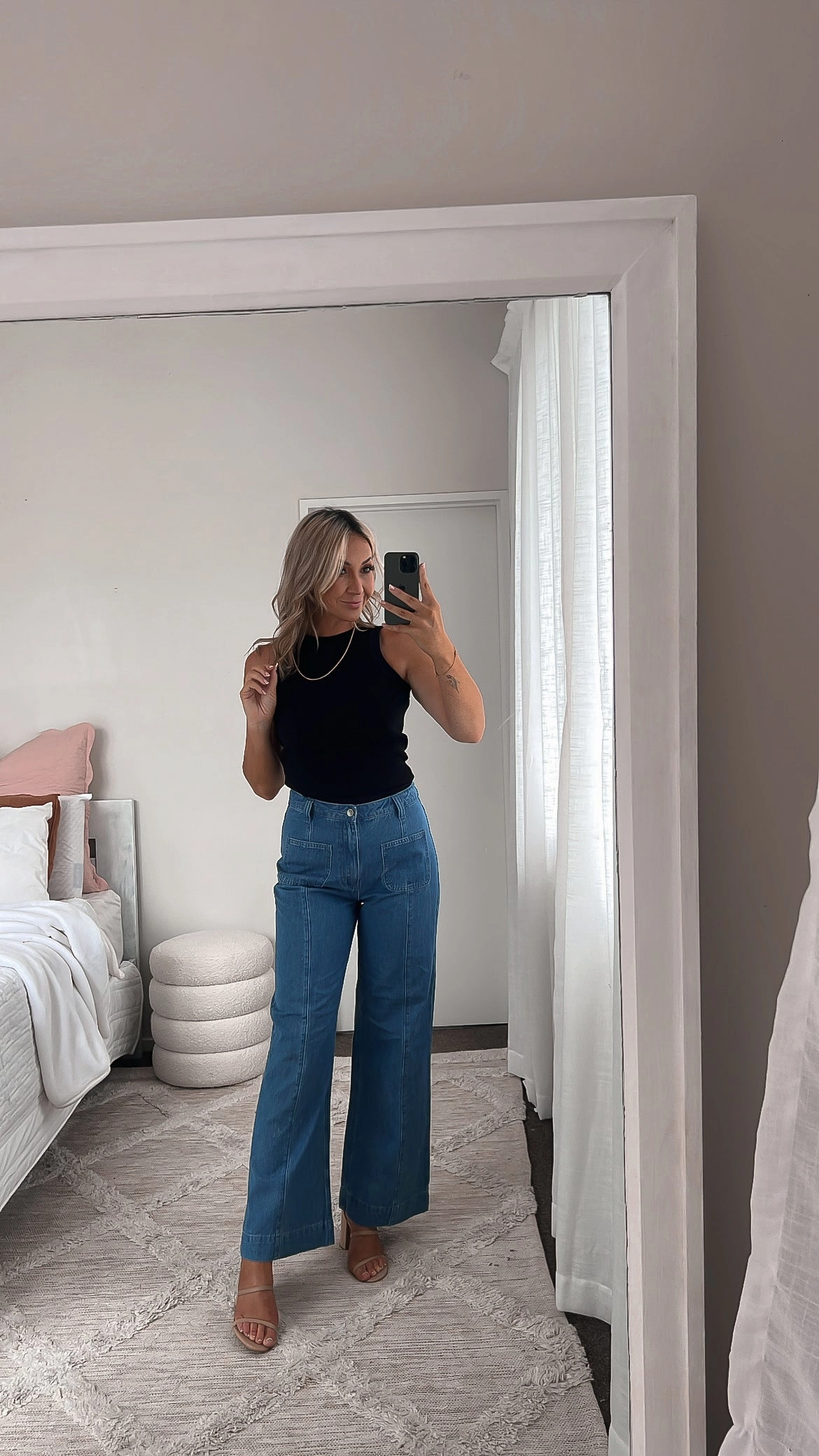 Shine On Label Lachlan Wide Leg Patch Pocket Jeans Indigo Double Layer Airport Travel