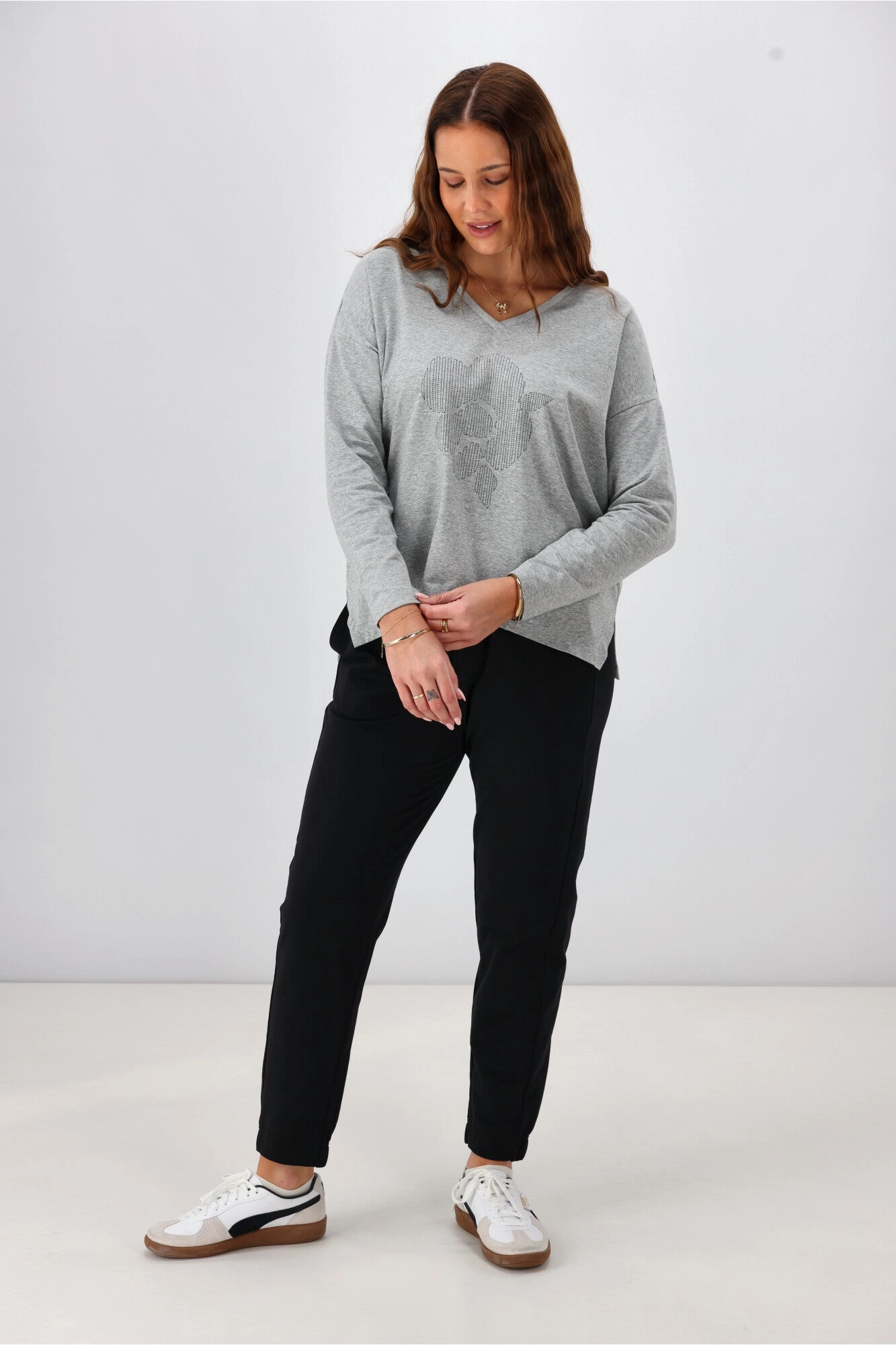 Affordable Fashion Shine On Label Leith Boxy Oversized V Neck Tee Grey Marle