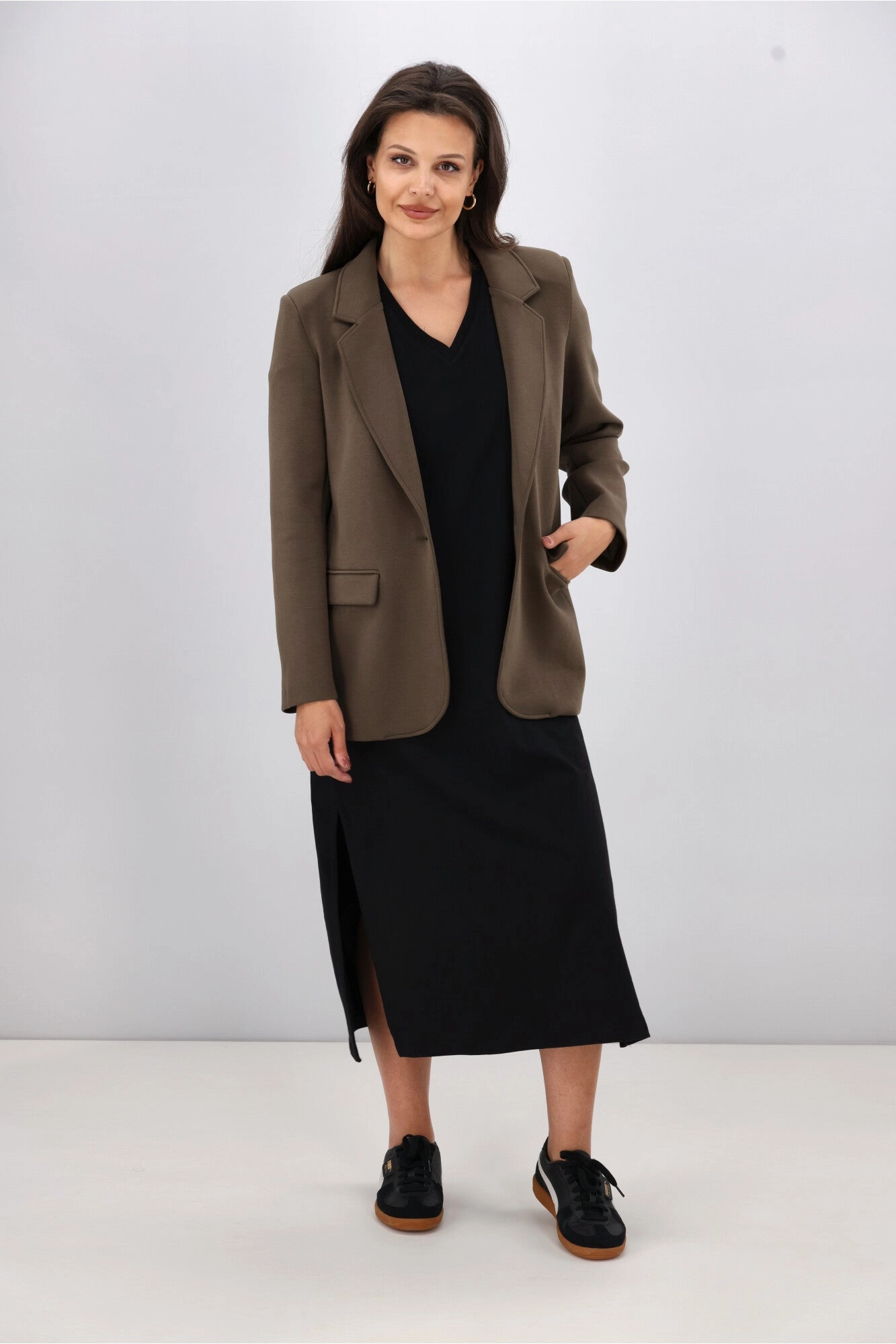 Shine On Label Louie Ponte Blazer Khaki Flex Fit Design