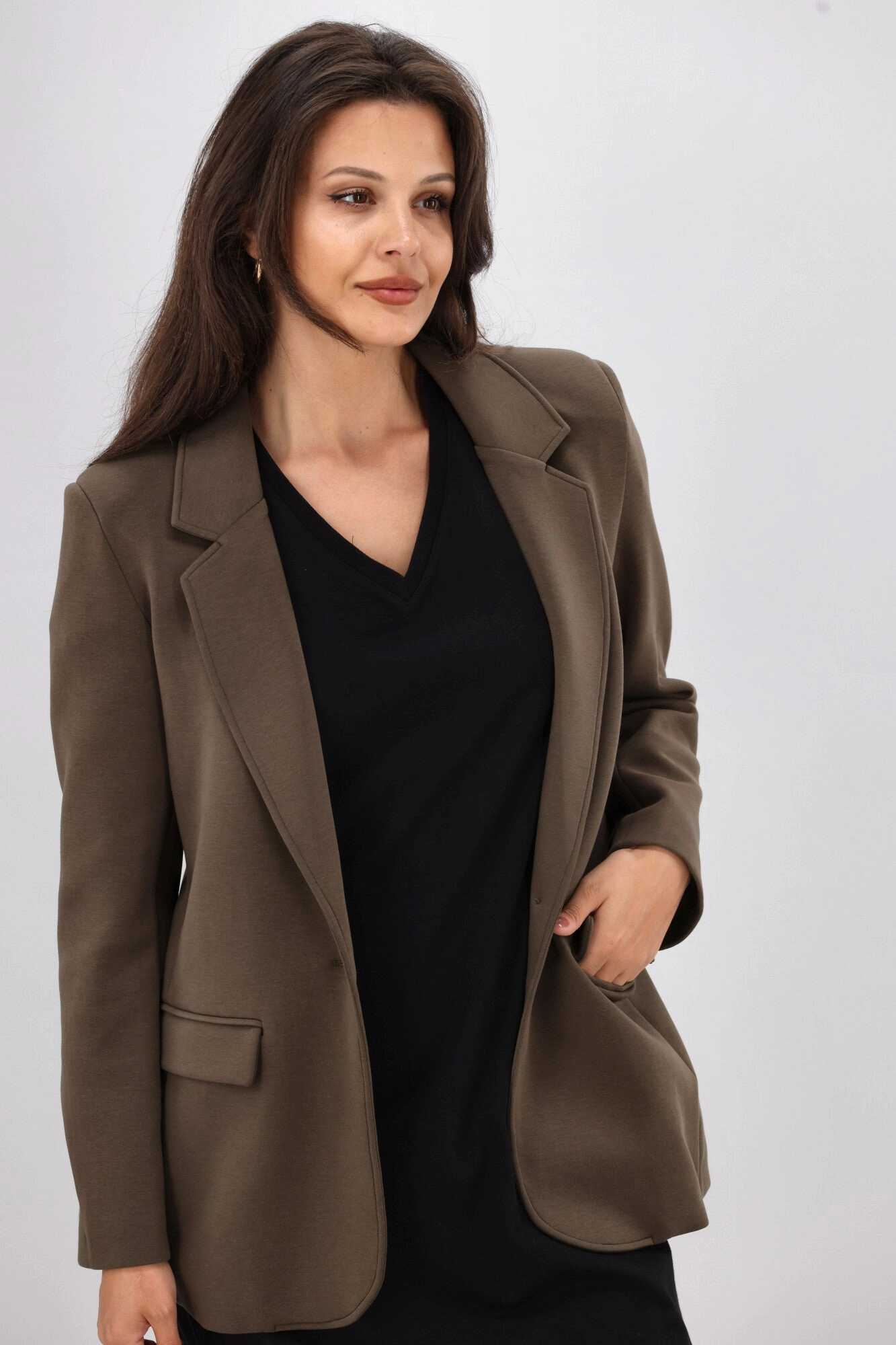 Shine On Label Louie Ponte Blazer Khaki Thick Fabric Noise Reduction Design