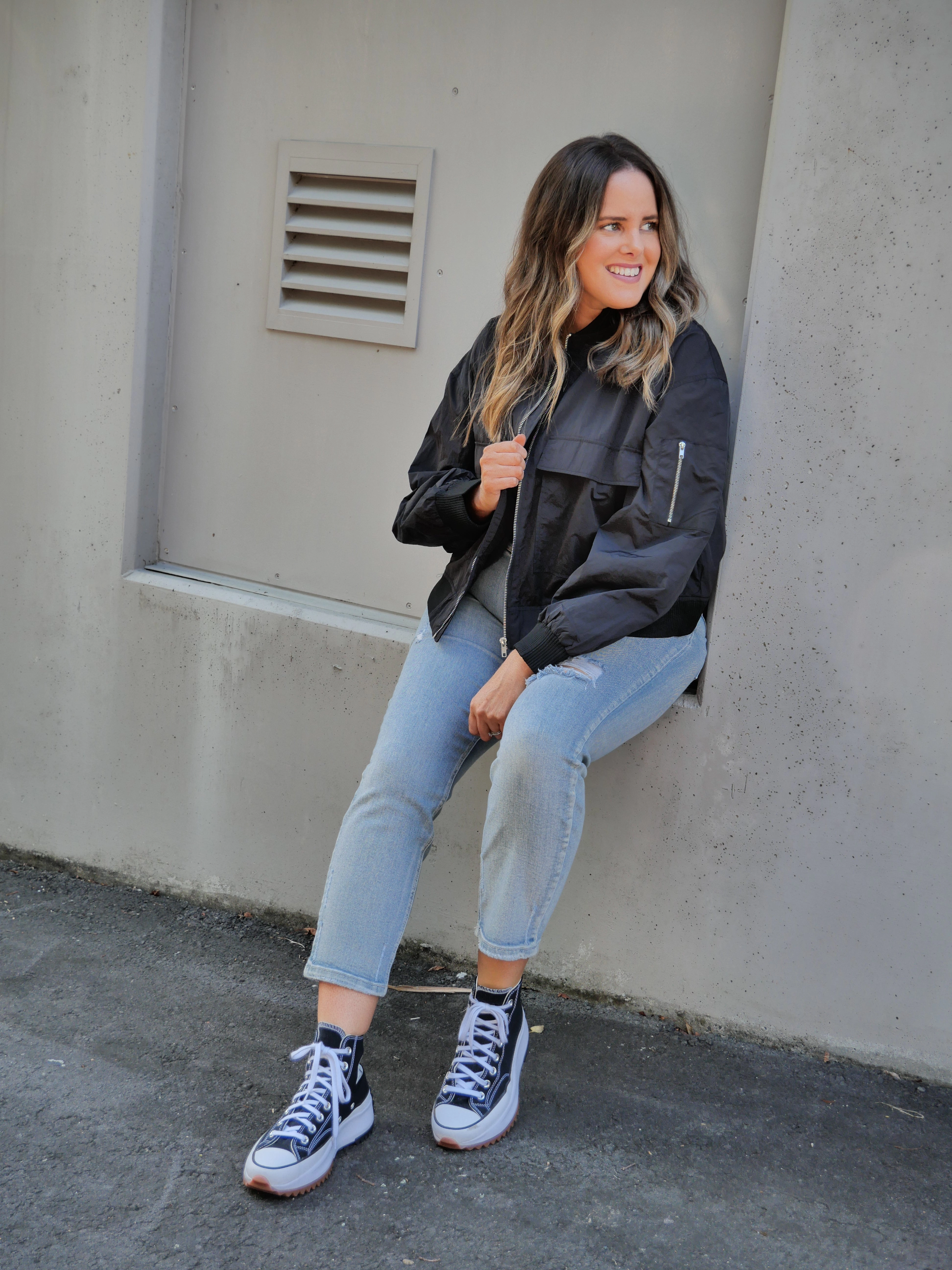 Shine On Label Melrose Utility Bomber Jacket Black Non Bulky Insulation Tech