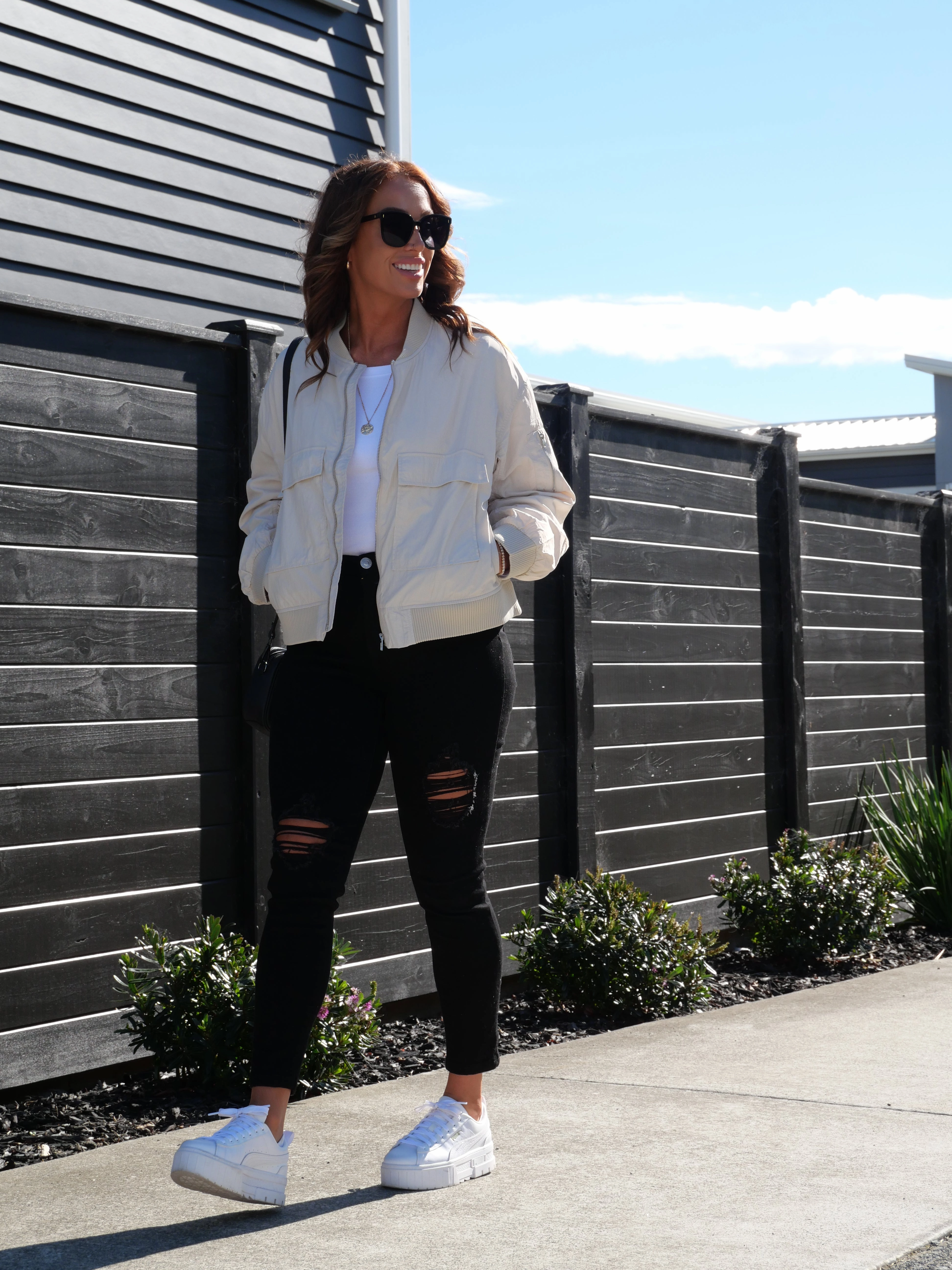 Army Style Shine On Label Melrose Utility Bomber Jacket Stone