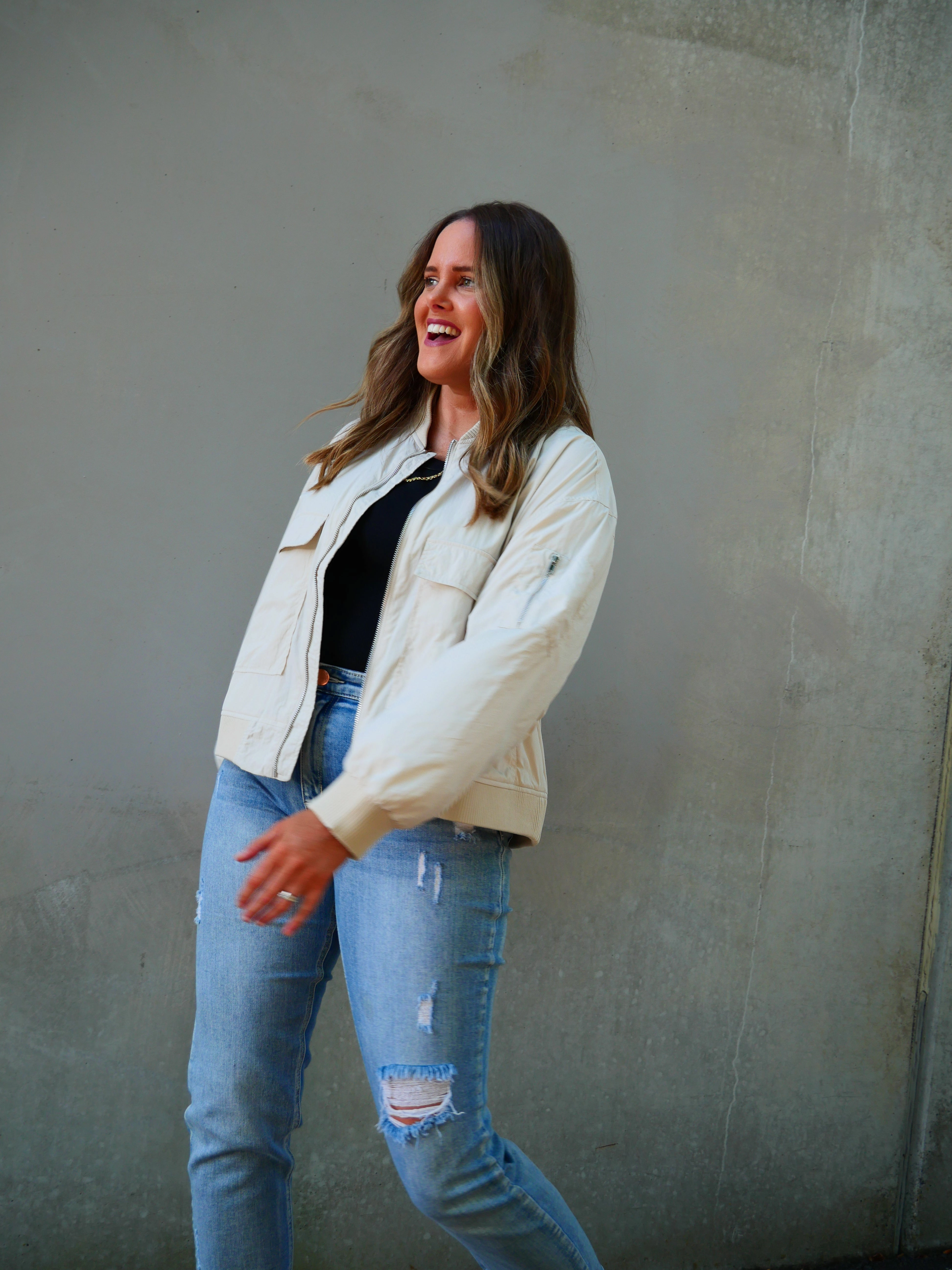 Shine On Label Melrose Utility Bomber Jacket Stone Two Tone Design