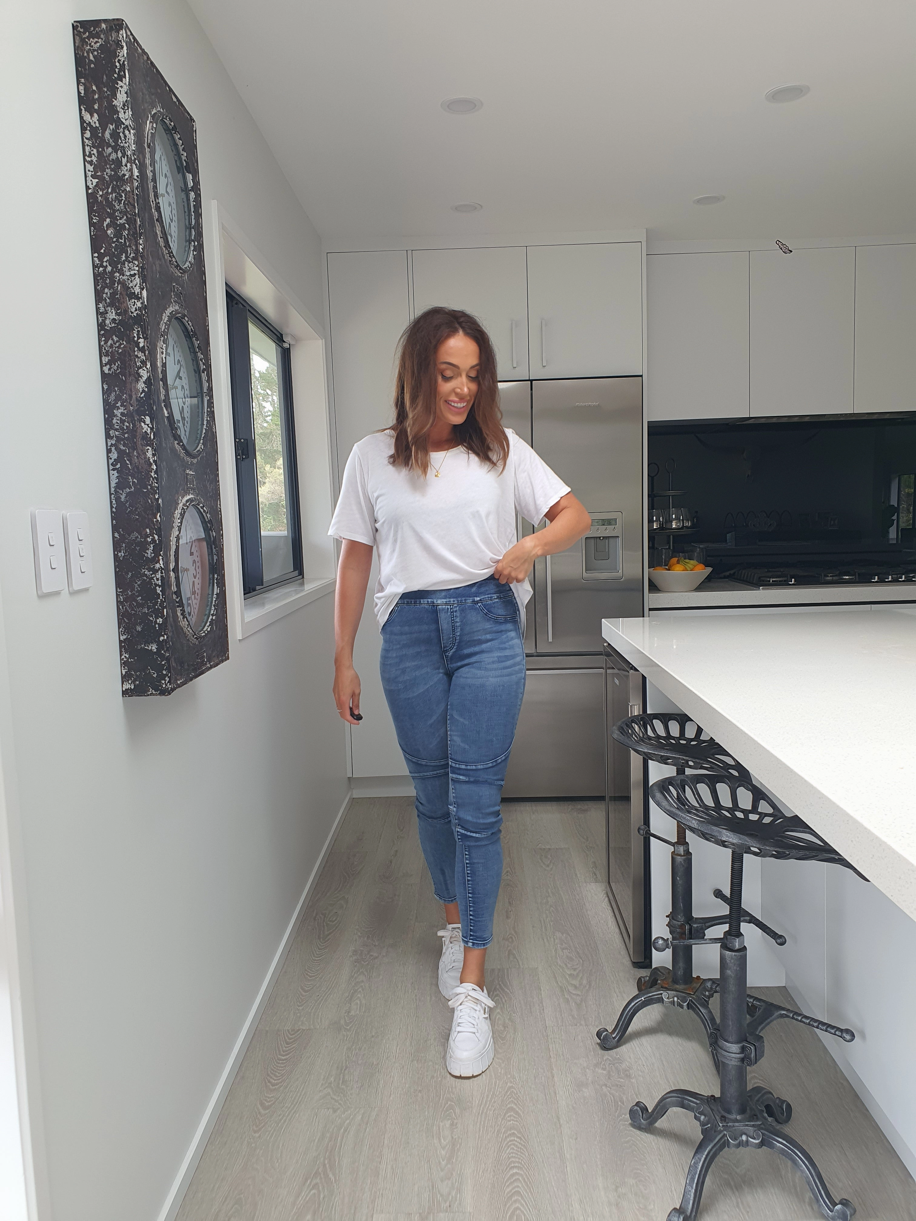 Shape Retain Outdoor Lover Tall Fit Airport Travel Shine On Label Mykel Pull On Paneled Jeans Indigo