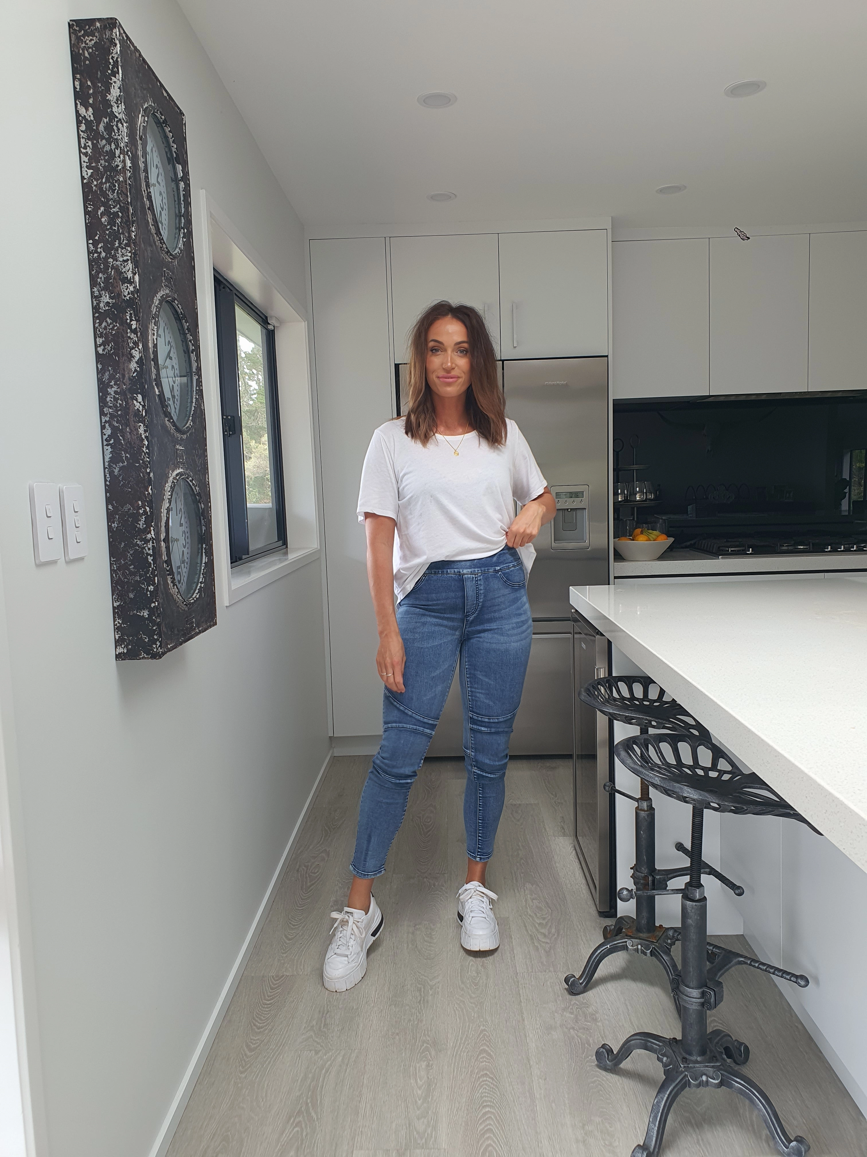 Shine On Label Mykel Pull On Paneled Jeans Indigo Cozy Design Machine wash