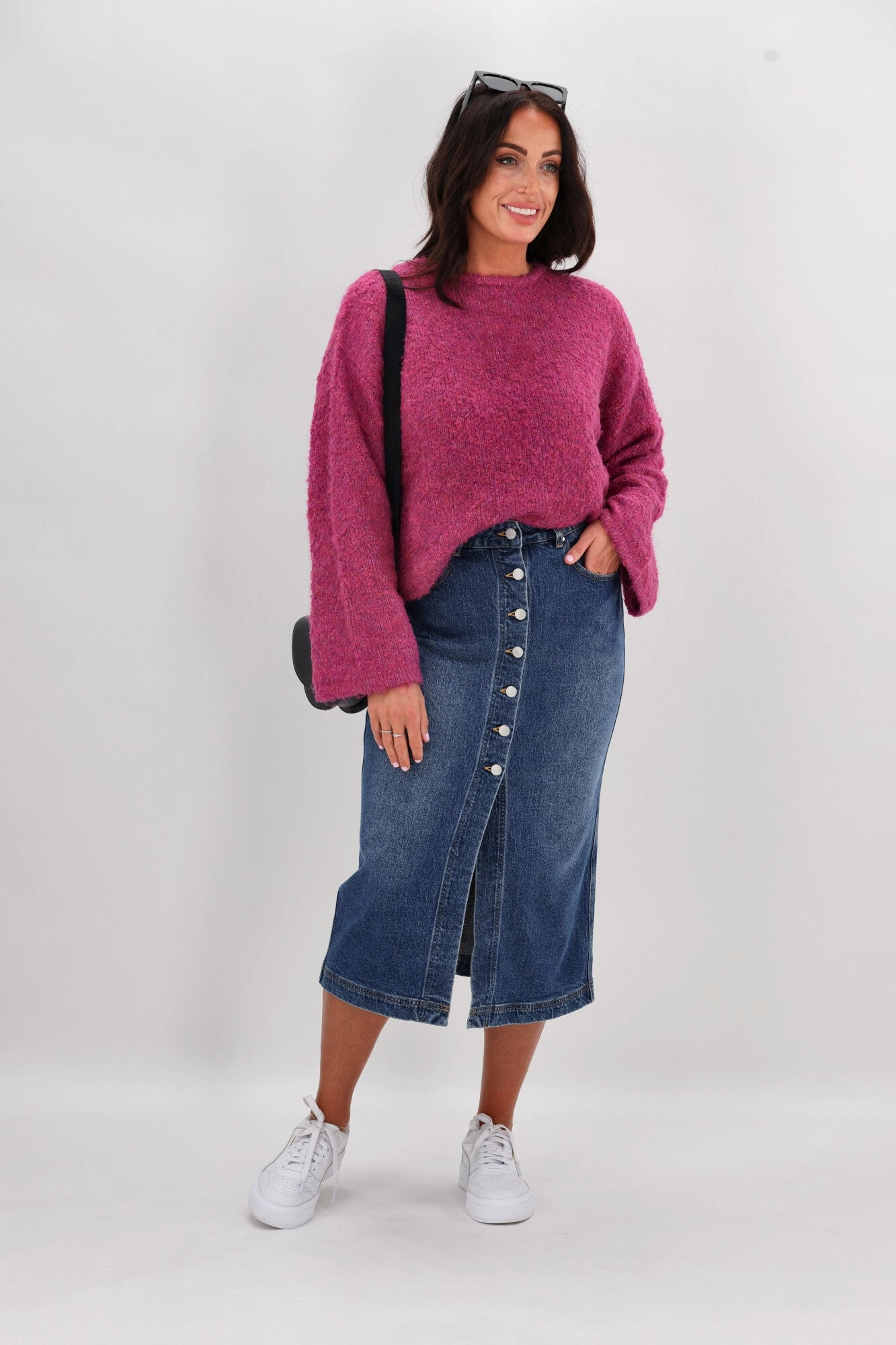 Odor control Shine On Label Nicolo Button Front Denim Midi Skirt Indigo