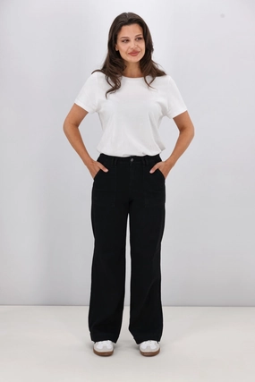 Budget Friendly Fade Resistant All Fitwear Shine On Label Noah Wide Leg Patch Pocket Jeans Black