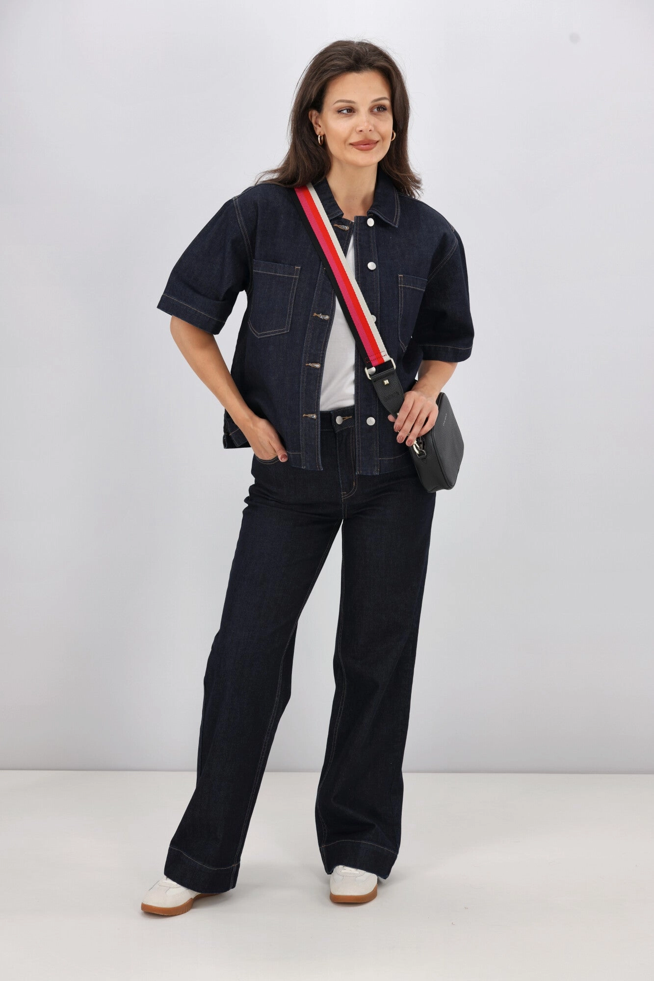 Anti Pilling Technology Dynamic flex Shine On Label Nolan Short Sleeve Denim Shacket Indigo