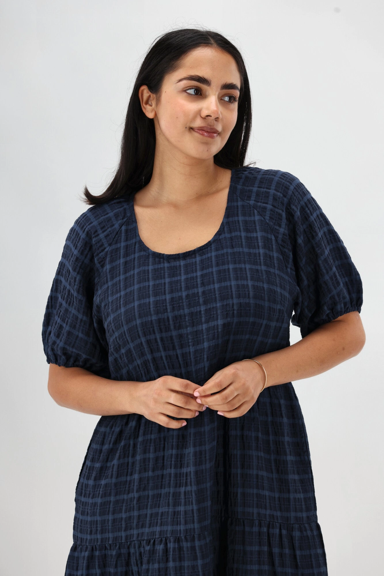 Shine On Label Odessa Tiered Midi Dress Dark Blue Summer Friendly Tie-Detail