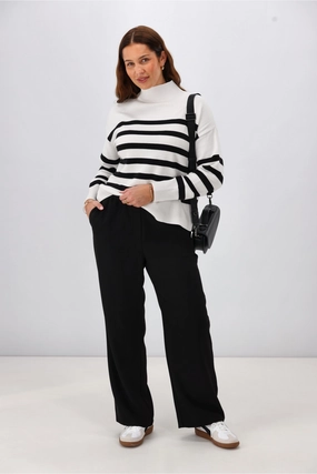 Shine On Label Roman Exposed Elastic Waist Wide Leg Pant Black High Durability