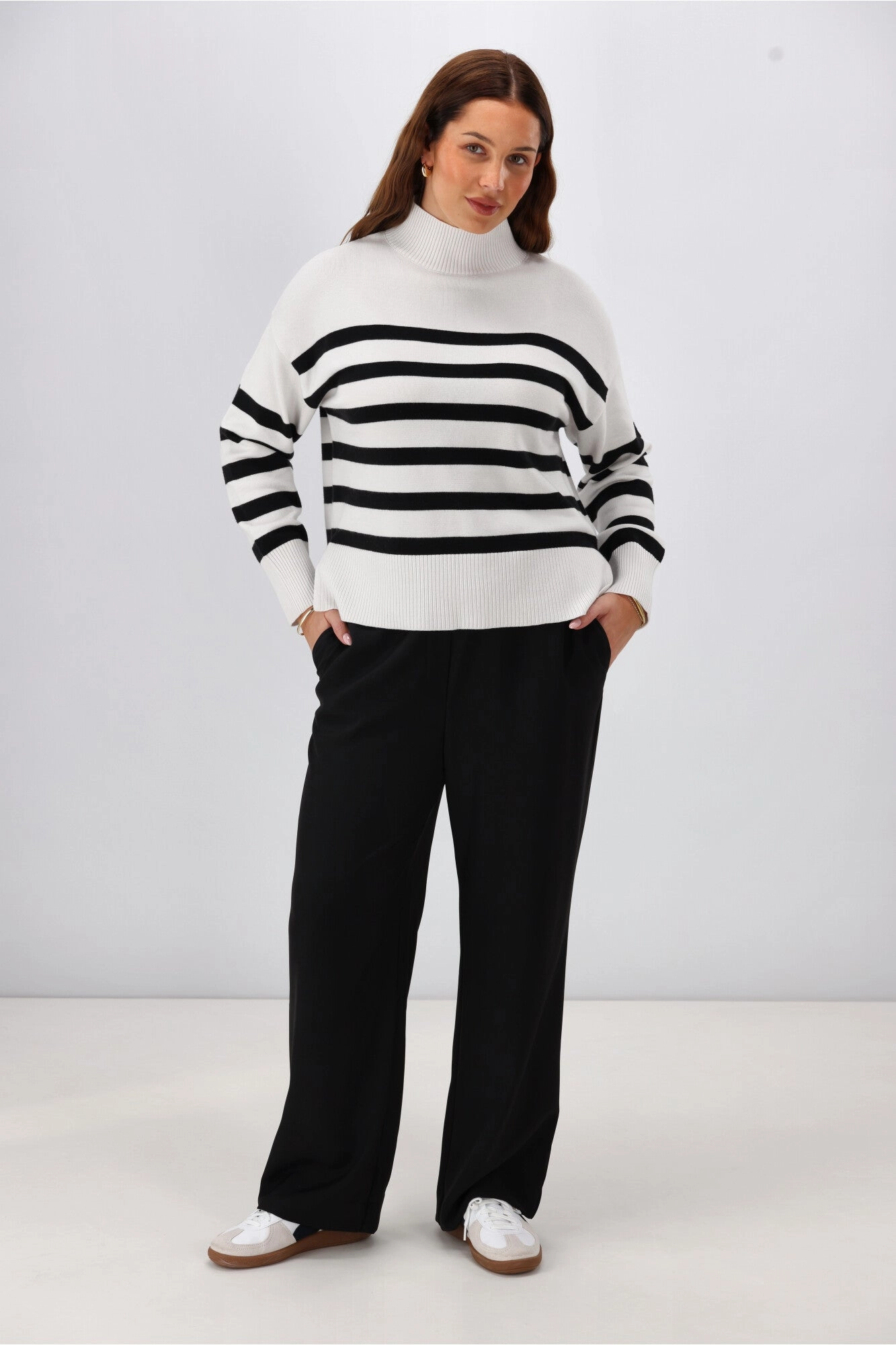 Shine On Label Roman Exposed Elastic Waist Wide Leg Pant Black Work Commute Extra Soft