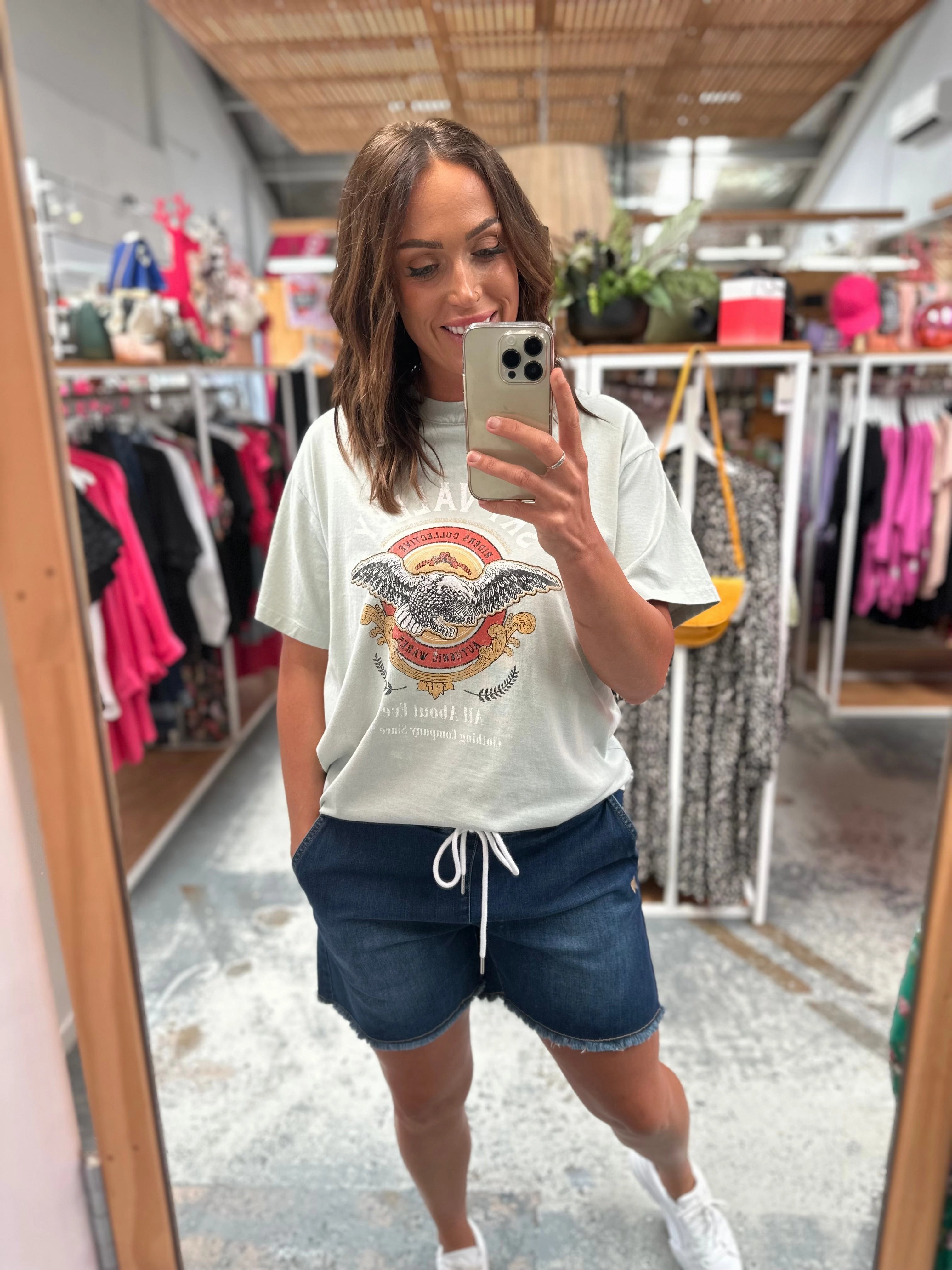 Shine On Label Ryan Elasticated Denim Short Blue Nylon shorts