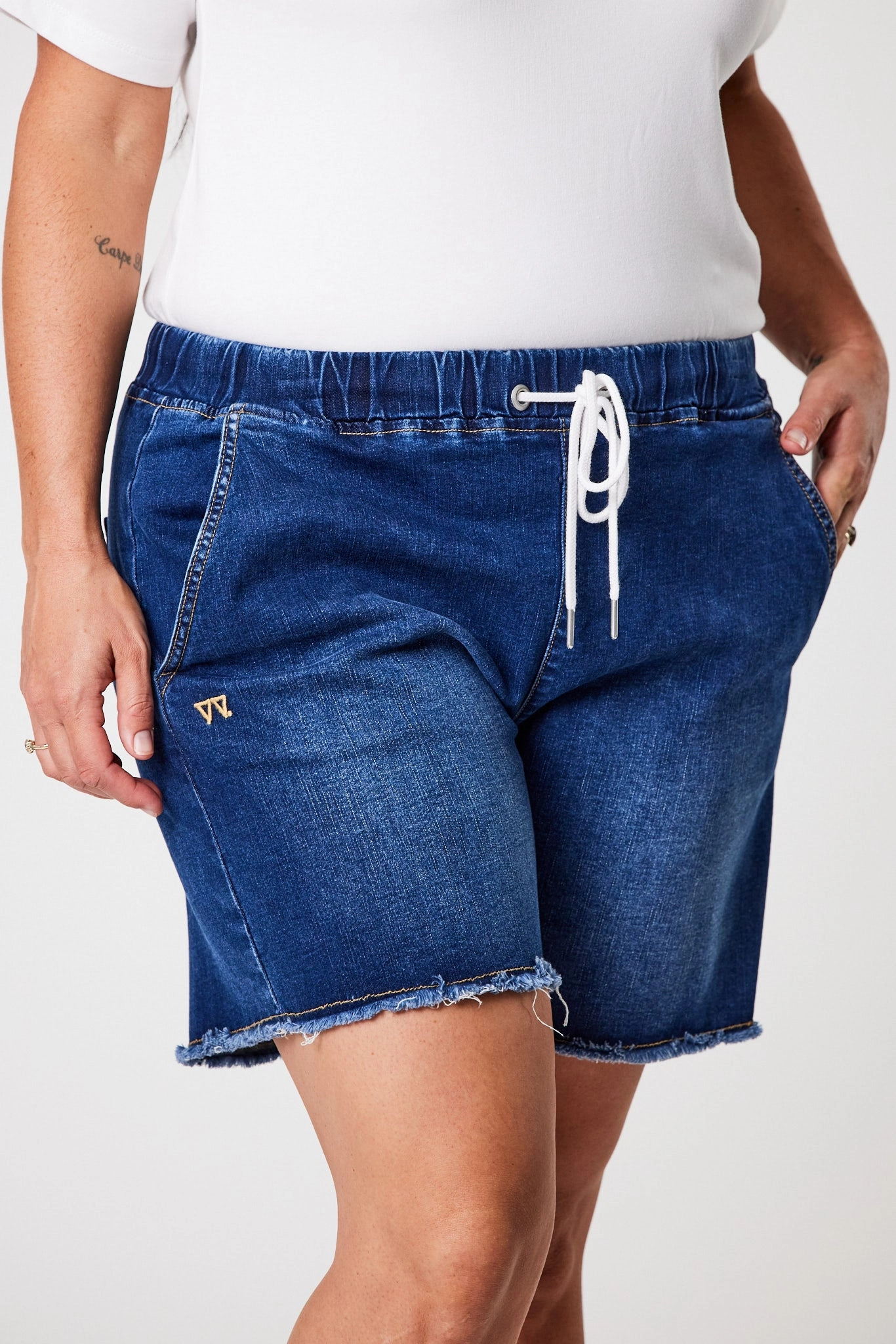 Day Trip Wear Shine On Label Ryan Elasticated Denim Short Blue