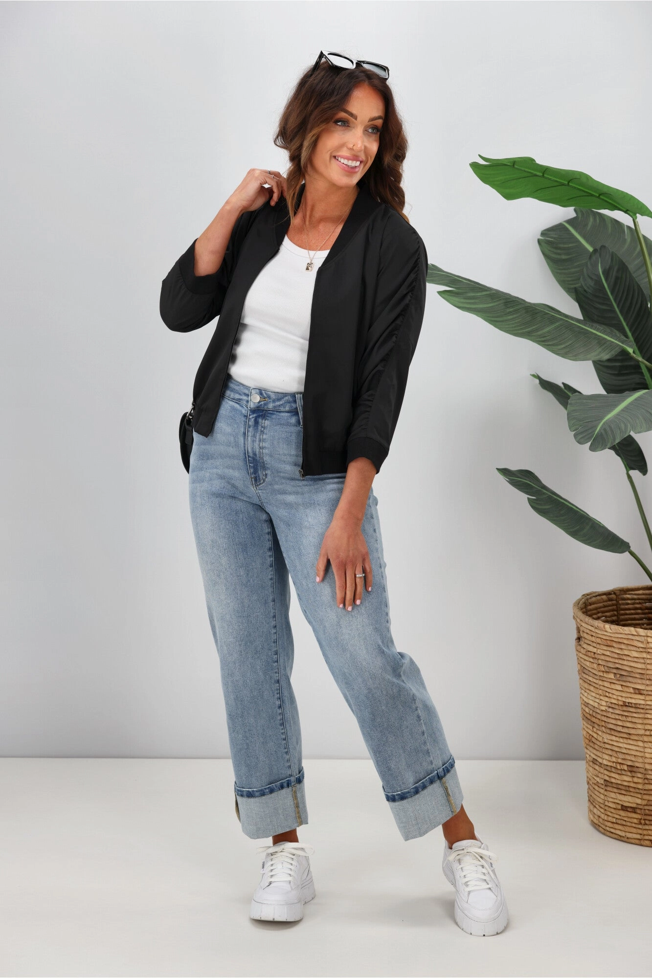 Breathable Mesh Panels Shine On Label Silvina Gathered Sleeve Bomber Jacket Black