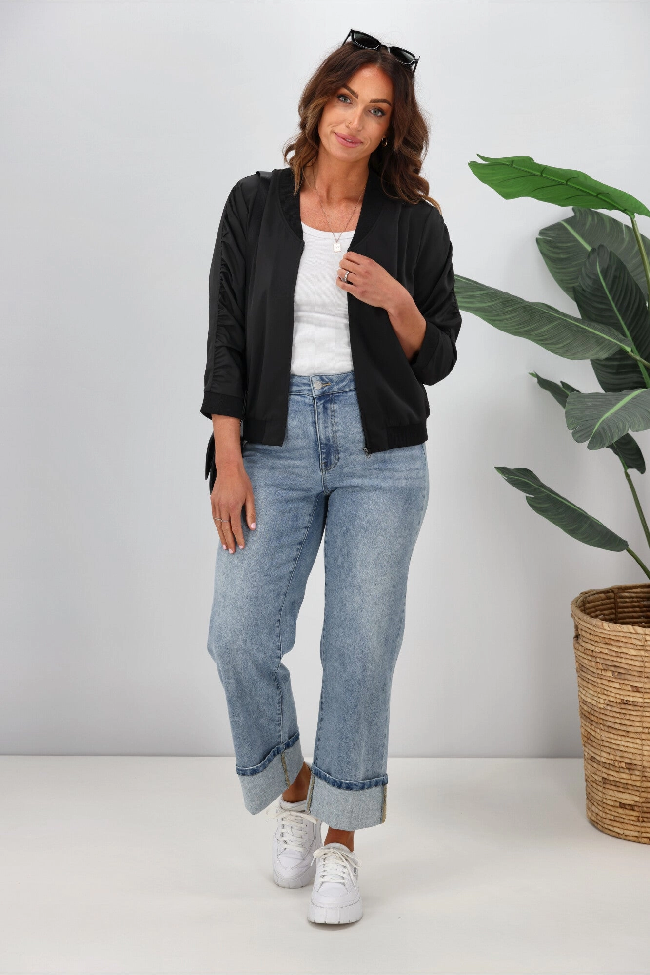 Shine On Label Silvina Gathered Sleeve Bomber Jacket Black Universal Fit Framework