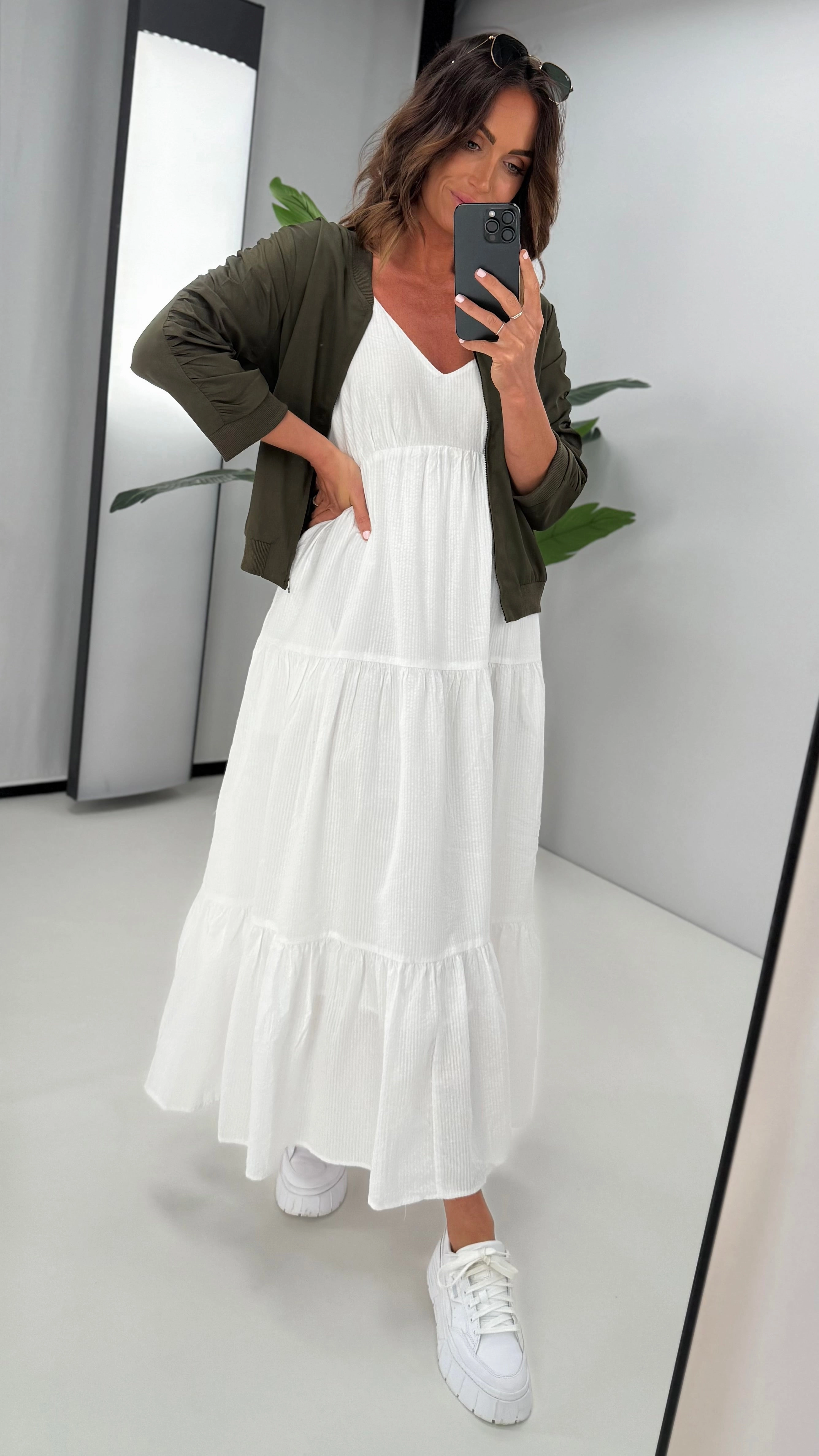 Anti Pilling Finish Shine On Label Silvina Gathered Sleeve Bomber Jacket Olive