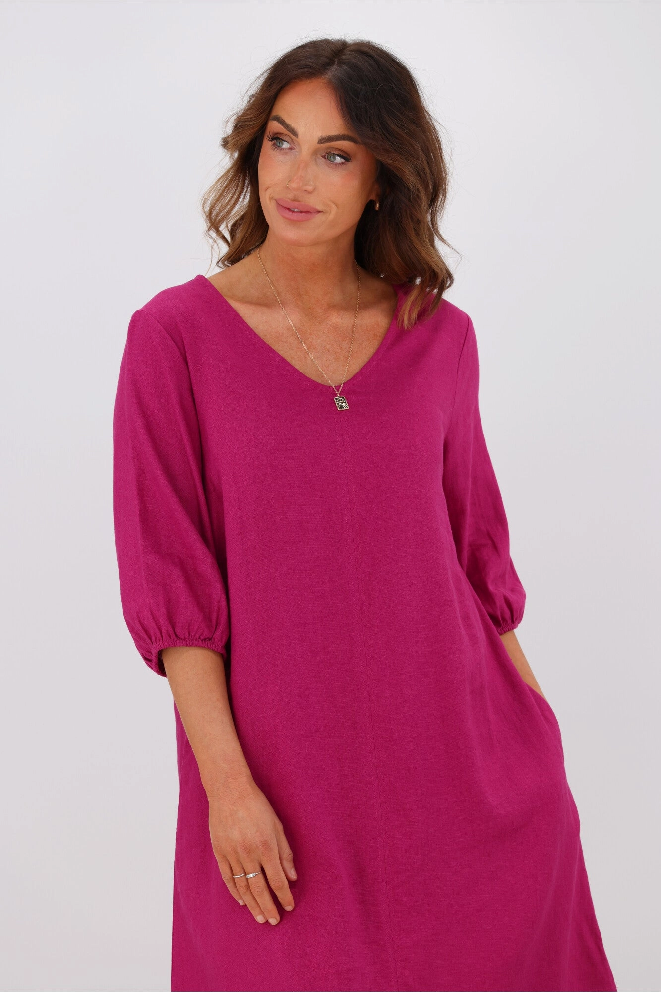 Casual Elegance Shine On Label Vanessa Puff Sleeve Mini Dress Orchid