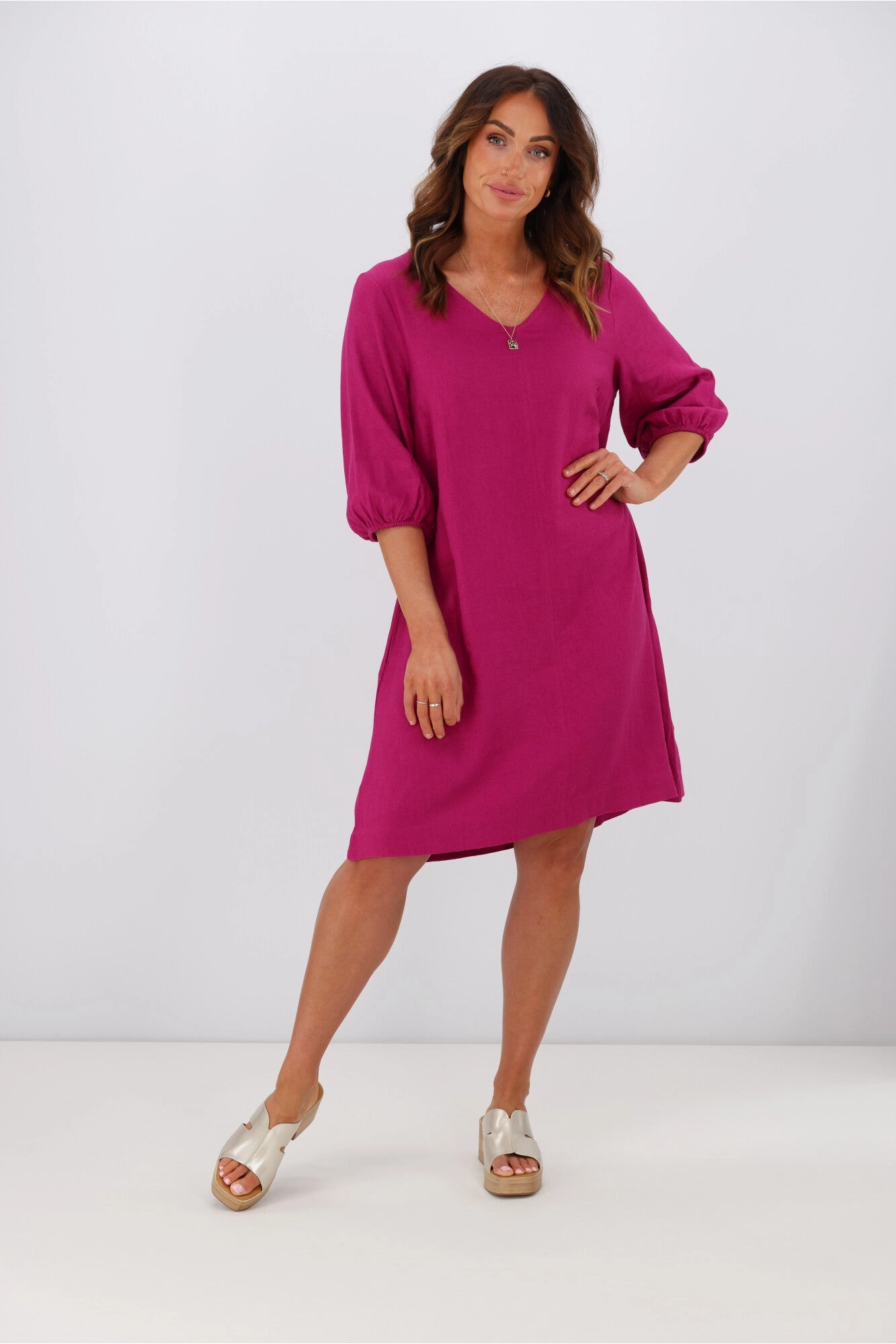 Minimal Core Stud-Detail Shine On Label Vanessa Puff Sleeve Mini Dress Orchid