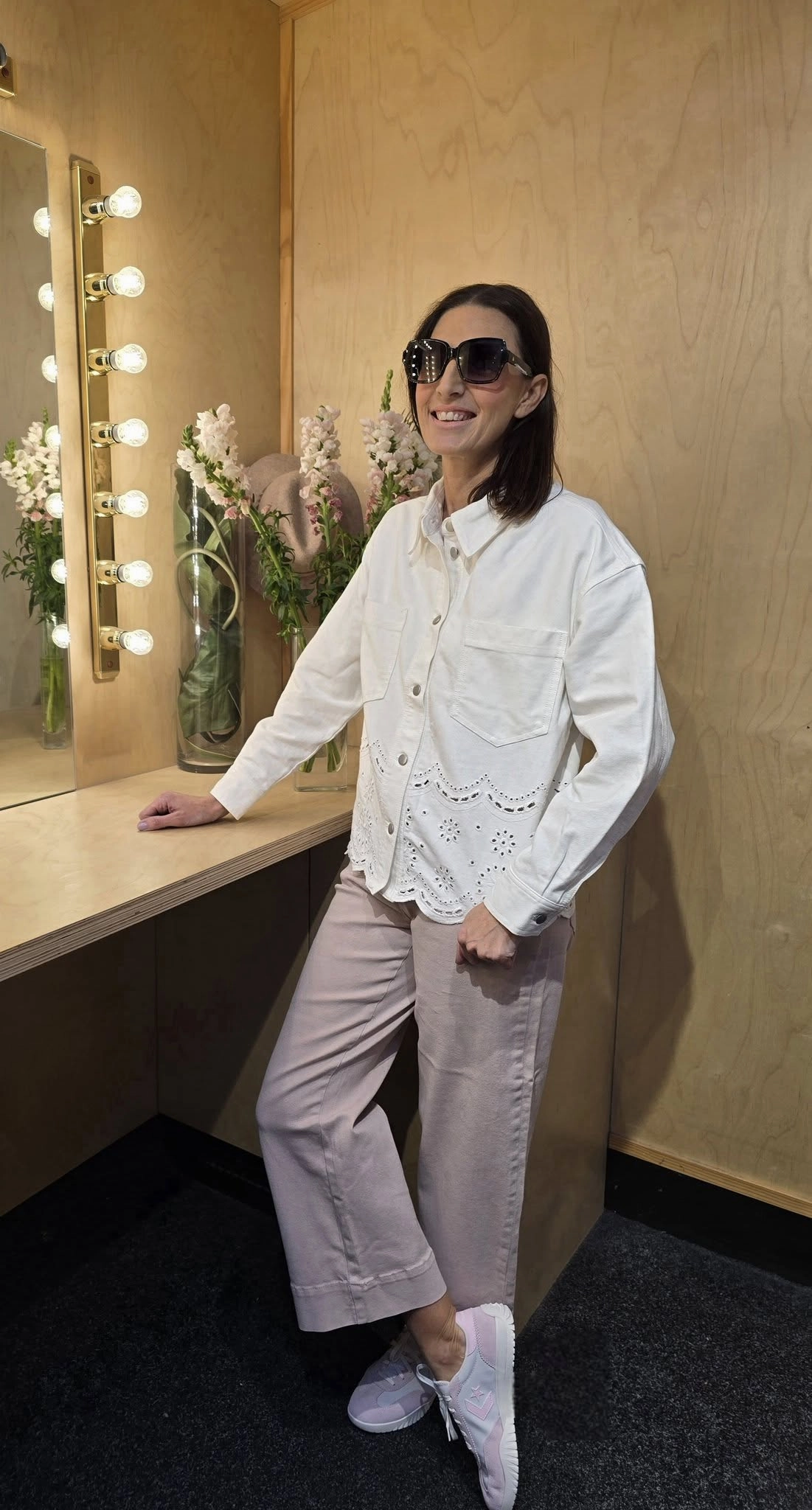 TapedSeamConstruction Reinforced Elbow Panels Shine On Label Zariyah Embroidered Shacket Natural