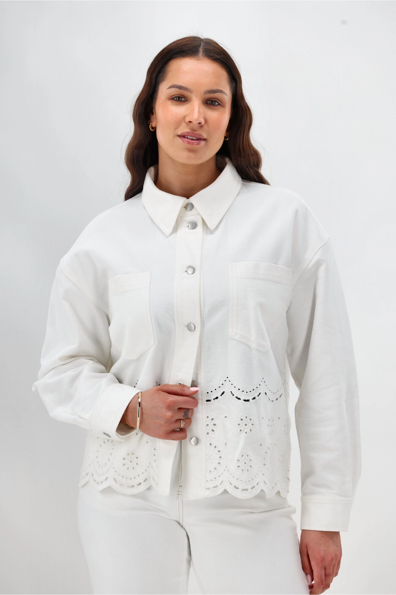 Shine On Label Zariyah Embroidered Shacket Natural Tailored Cut Style Quilted Lining