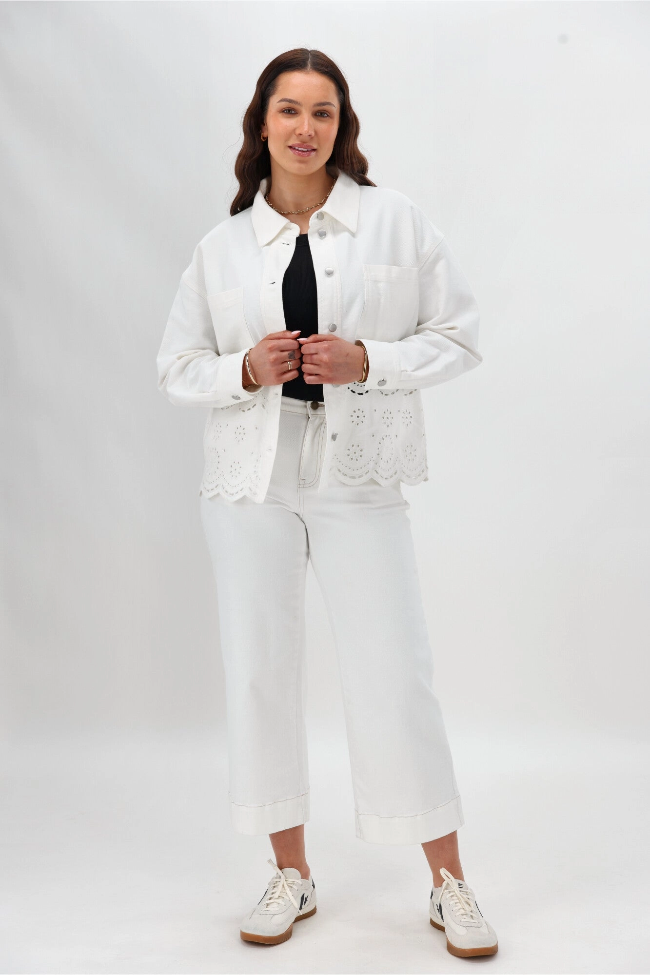 Shine On Label Zariyah Embroidered Shacket Natural RubberizedButtonClosures