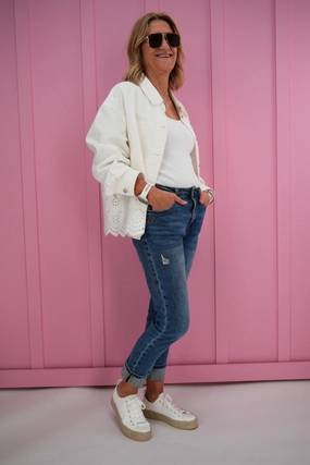 Ventilation Panels Odor Resistant Tech Shine On Label Zariyah Embroidered Shacket Natural