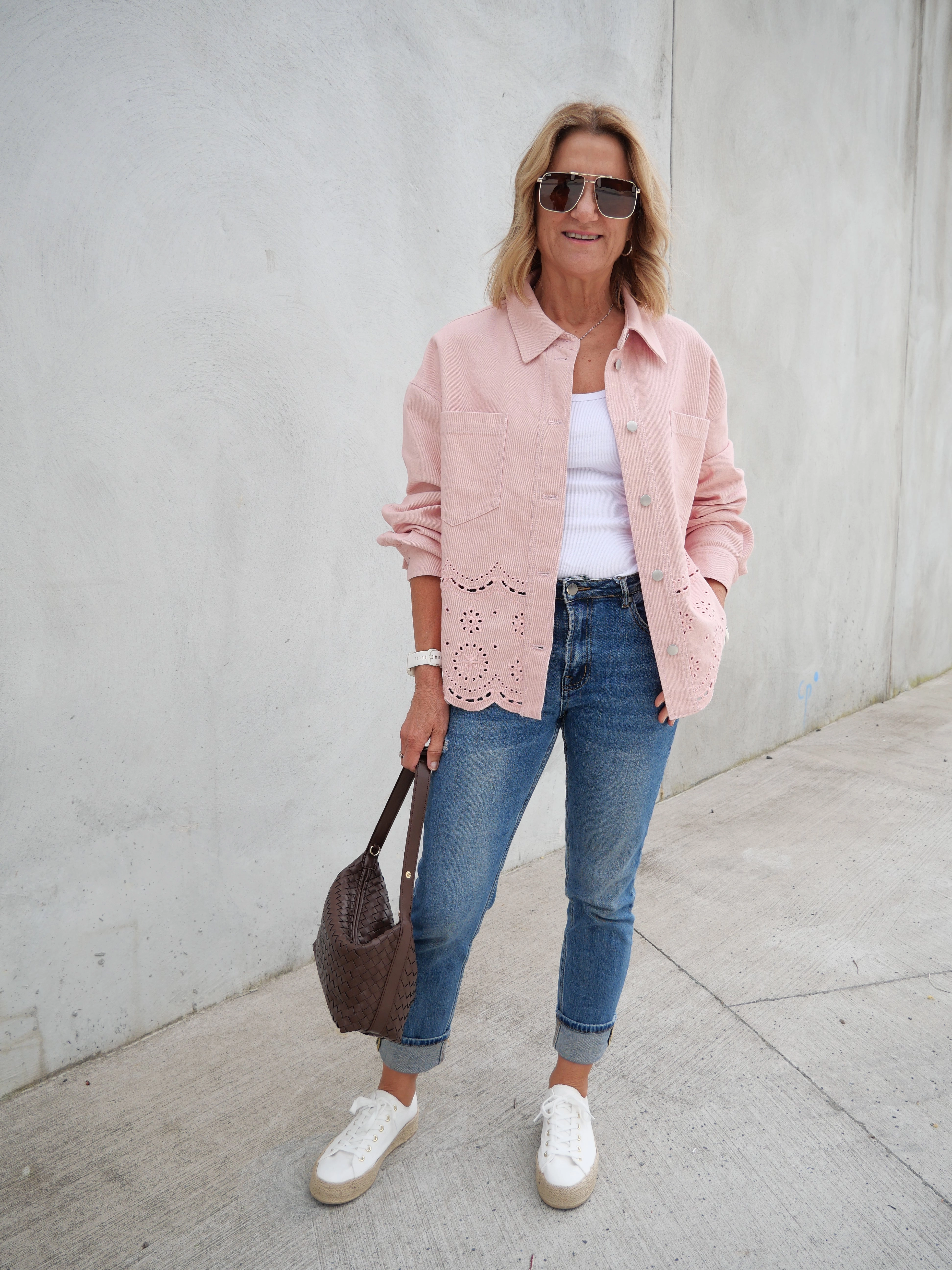 MoistureWicking Technology ErgonomicSleeveCut Shine On Label Zariyah Embroidered Shacket Pink